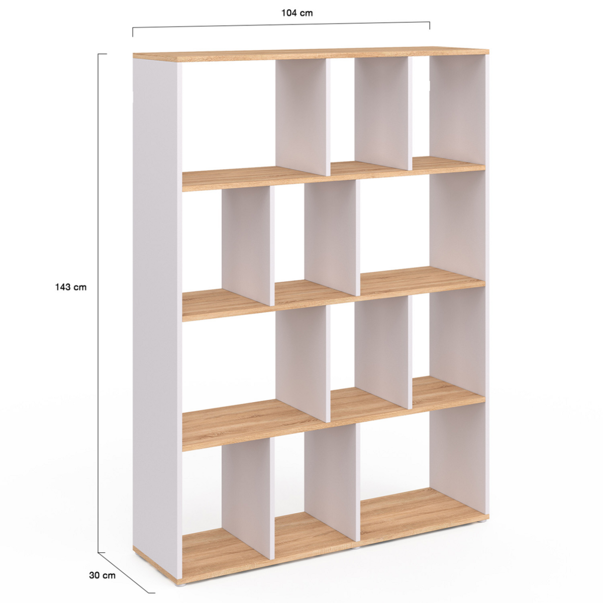 ID MARKET Etagère bibliothèque JENA 4 niveaux blanc et effet bois H.143 cm