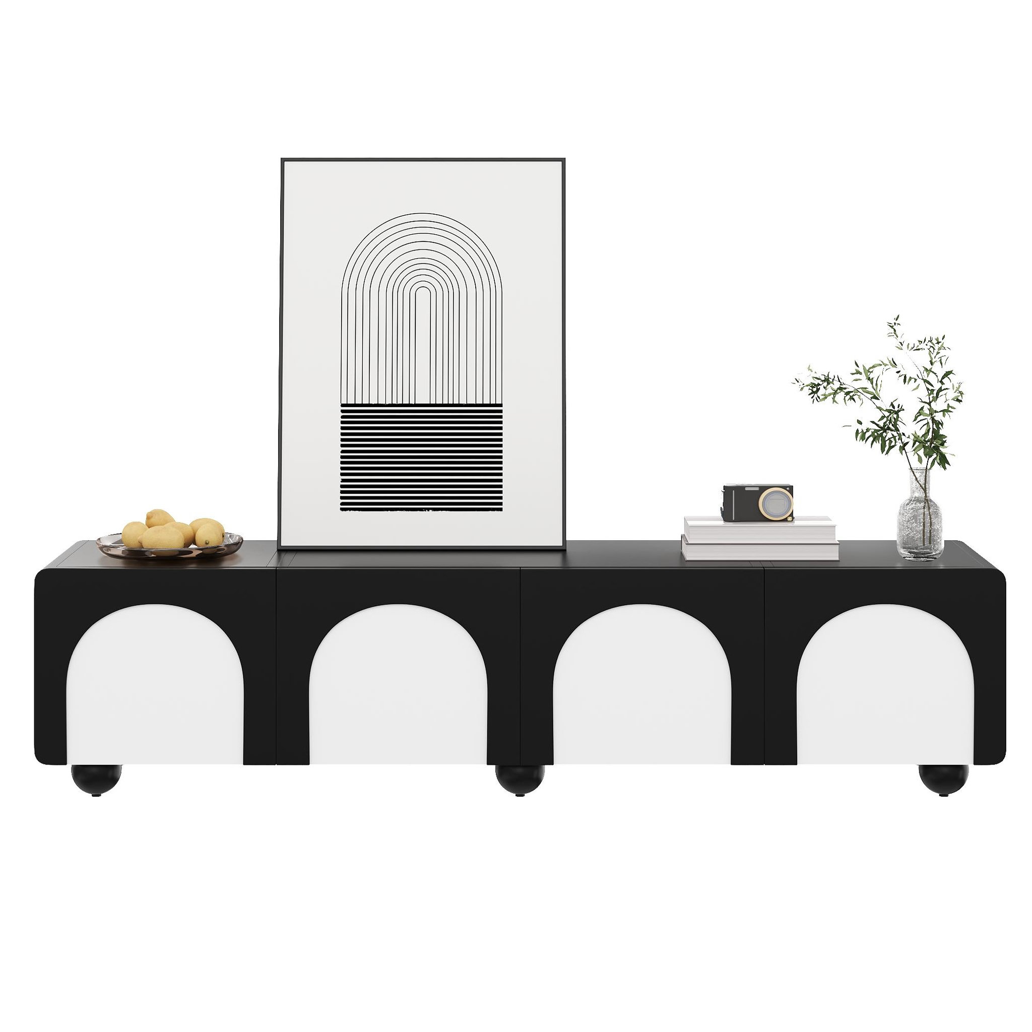 MERAX Meuble tv noir+blanc 180 cm mdf
