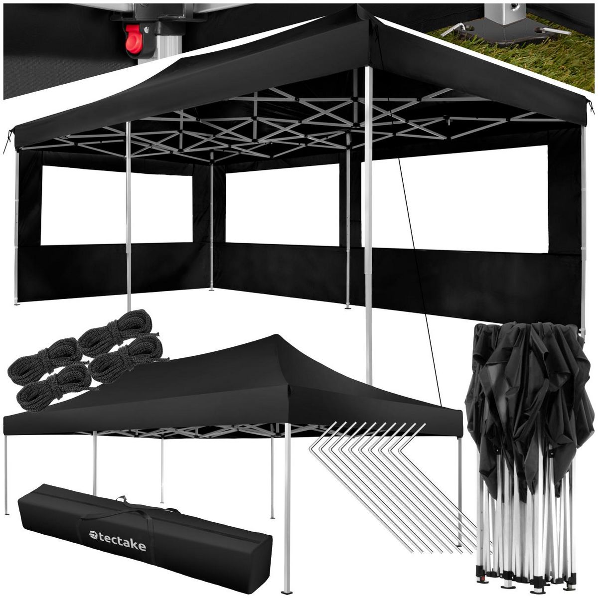 tectake Pavillon de jardin 6 x 3 m avec cadre en aluminium noir