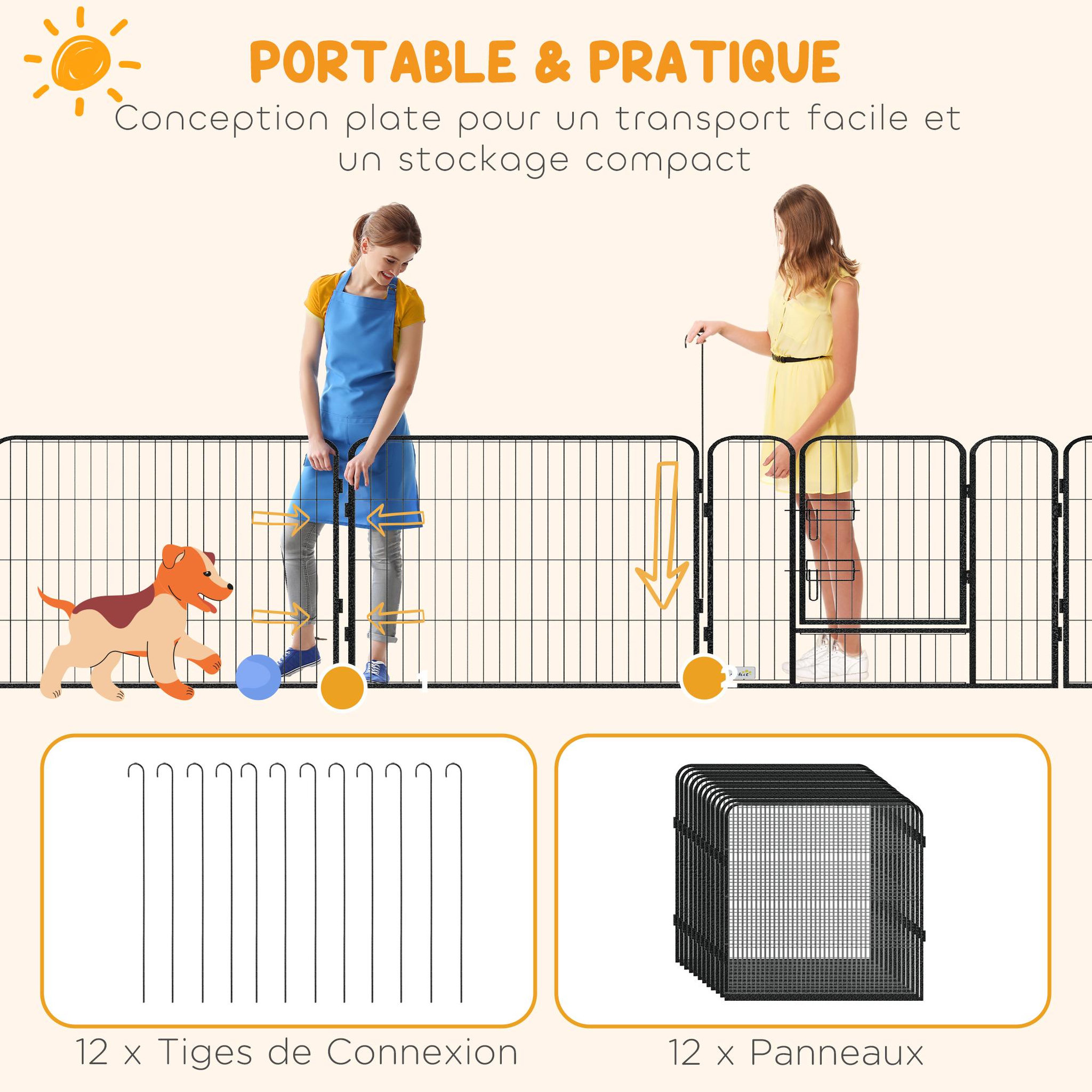 Voir la diapositive 6 : PAWHUT Luxe parc enclos modulable verrouillable dim. Carrées totales 240 x 240 cm acier époxy