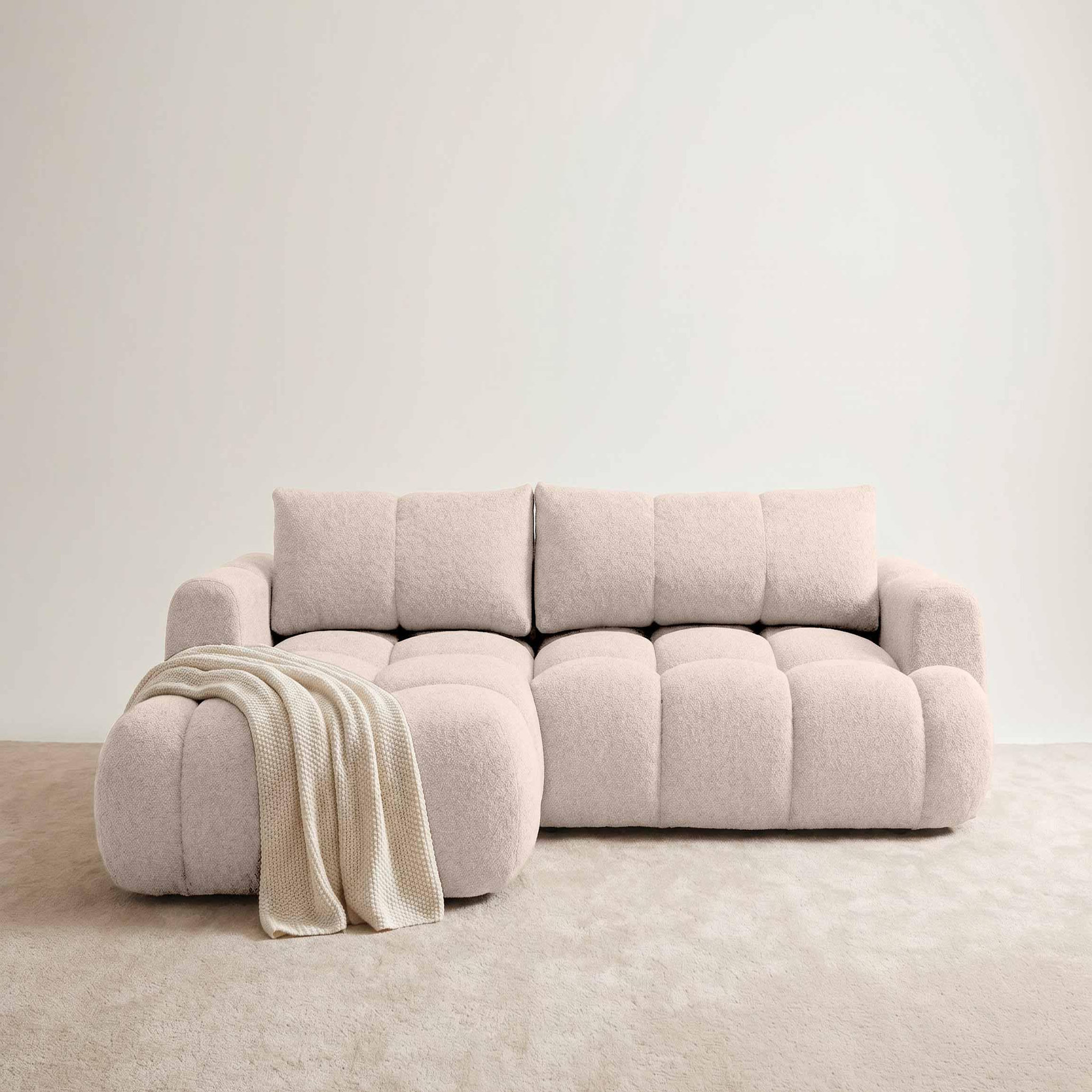 Voir la diapositive 2 : BEST MOBILIER Yulin - canapé d'angle gauche 4 places convertible avec coffre en tissu bouclette