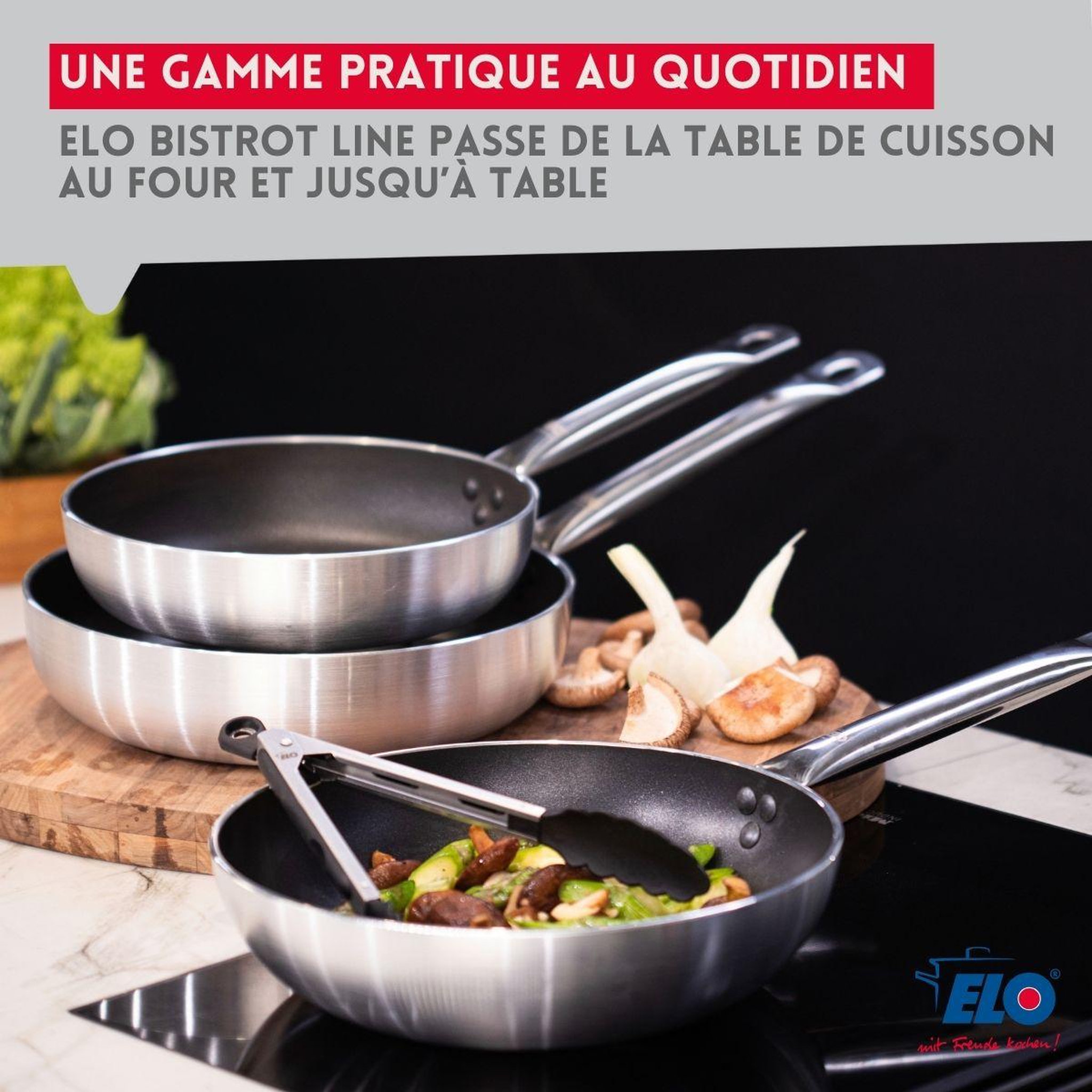 Voir la diapositive 3 : ELO Lot de 2 poêles 24/28 cm et 4 faitouts elo bistro line