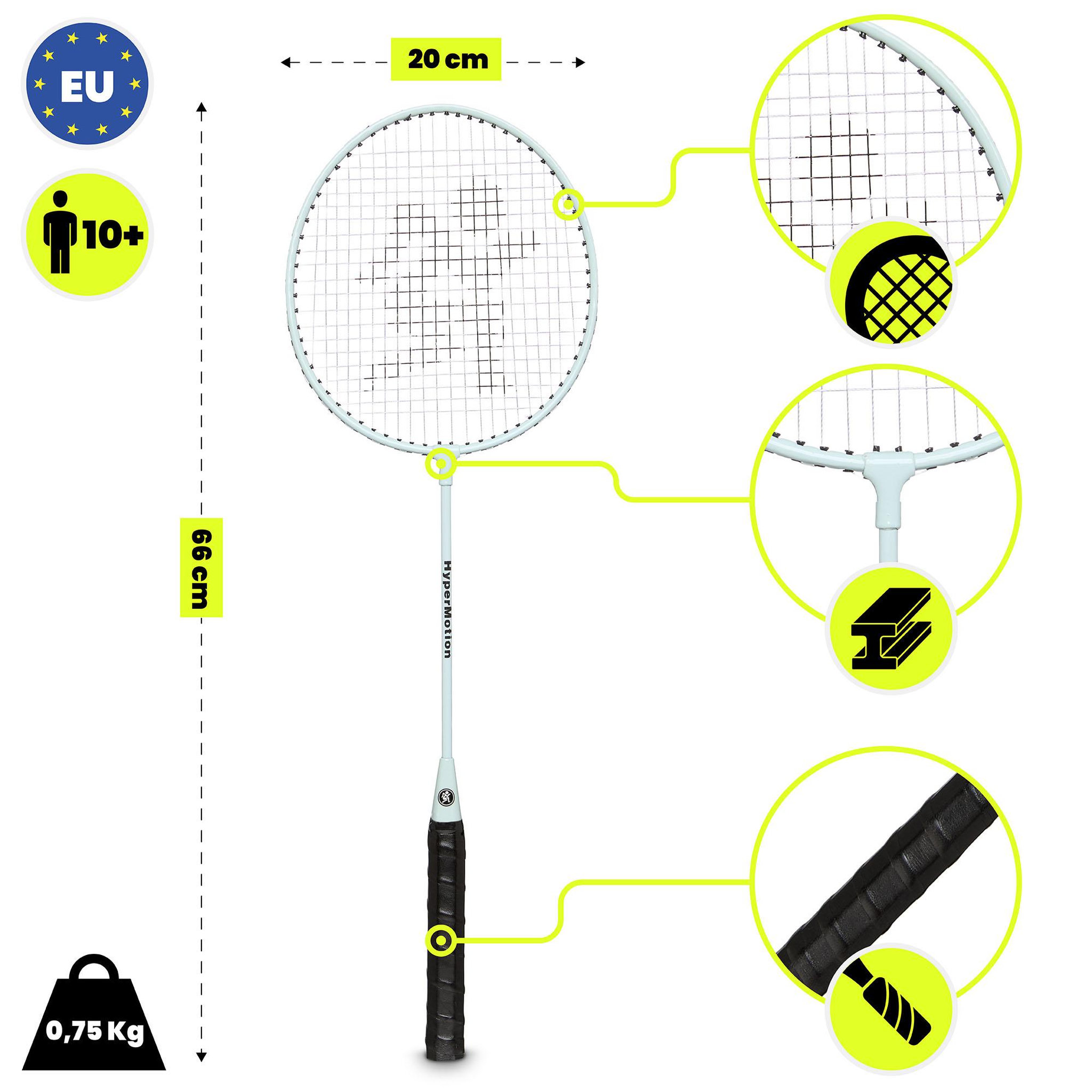 Voir la diapositive 3 : HYPERMOTION Set de badminton HyperMotion 2 raquettes en acier avec housse de transport sauges-