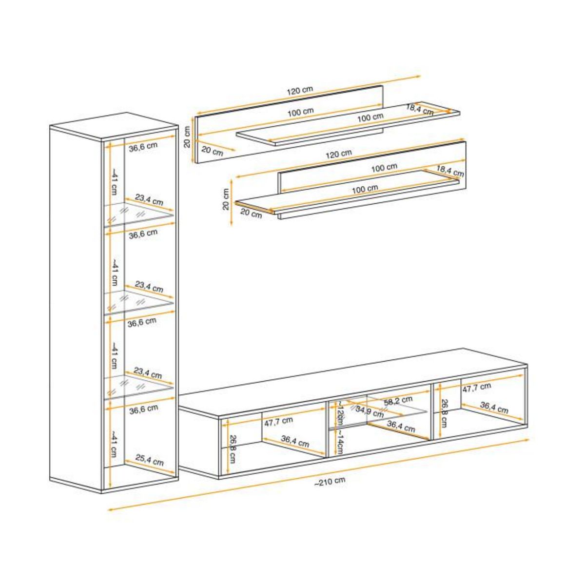 Paris Prix Meuble TV Mural Design  Fly XXII  210cm Blanc