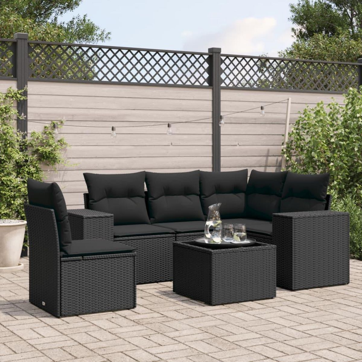 VIDAXL Salon de jardin 6 pcs avec coussins noir resine tressee
