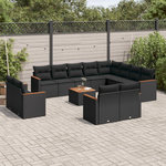 VIDAXL Salon de jardin avec coussins 13 pcs noir resine tressee