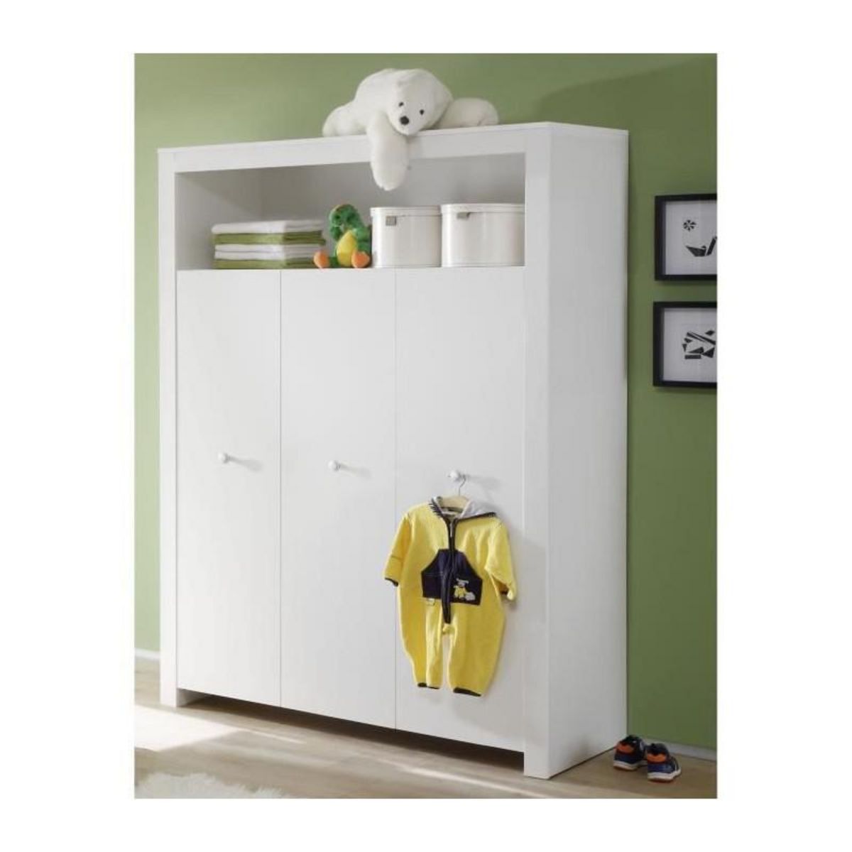 TREND TEAM OLIVIA Chambre Bebe Complete : Lit 70*140 cm + Armoire + Commode - blanc