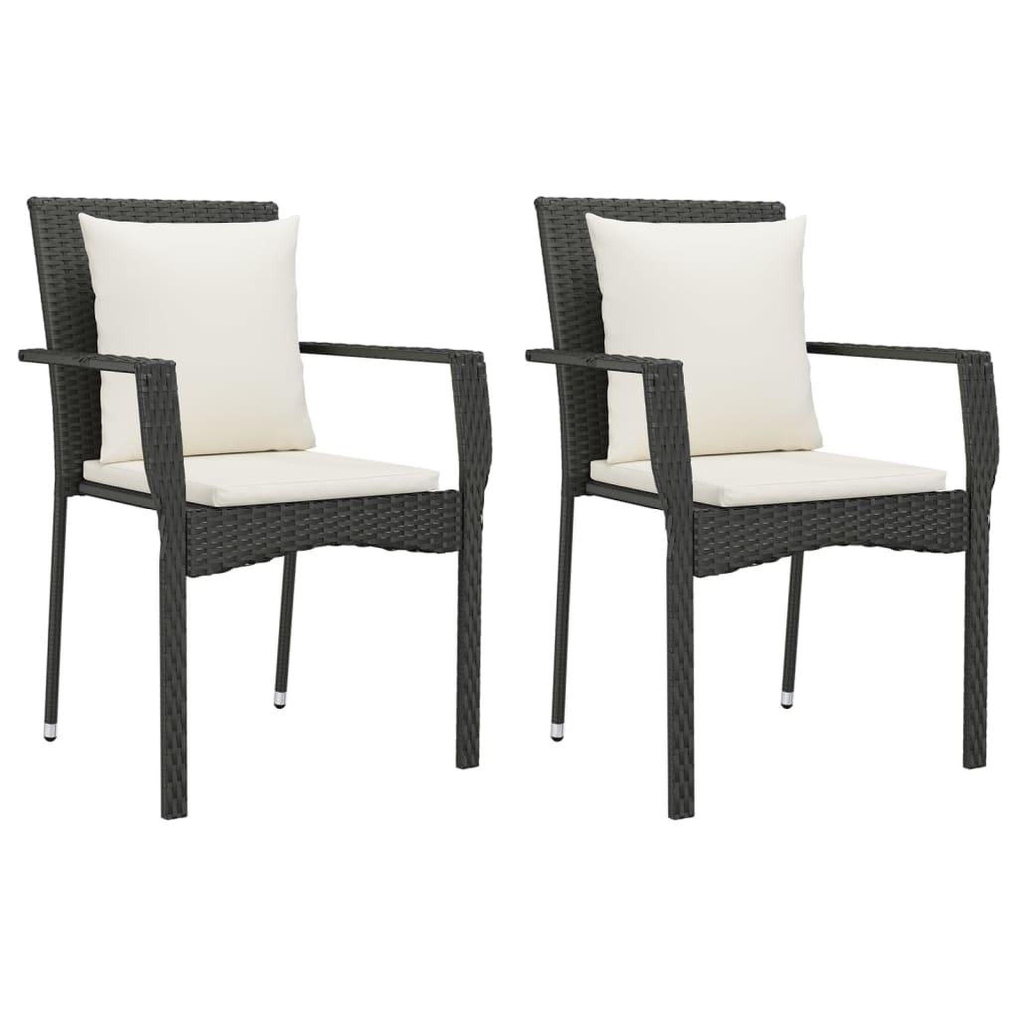 Voir la diapositive 2 : VIDAXL Chaises de jardin lot de 2 avec coussins Resine tressee Noir