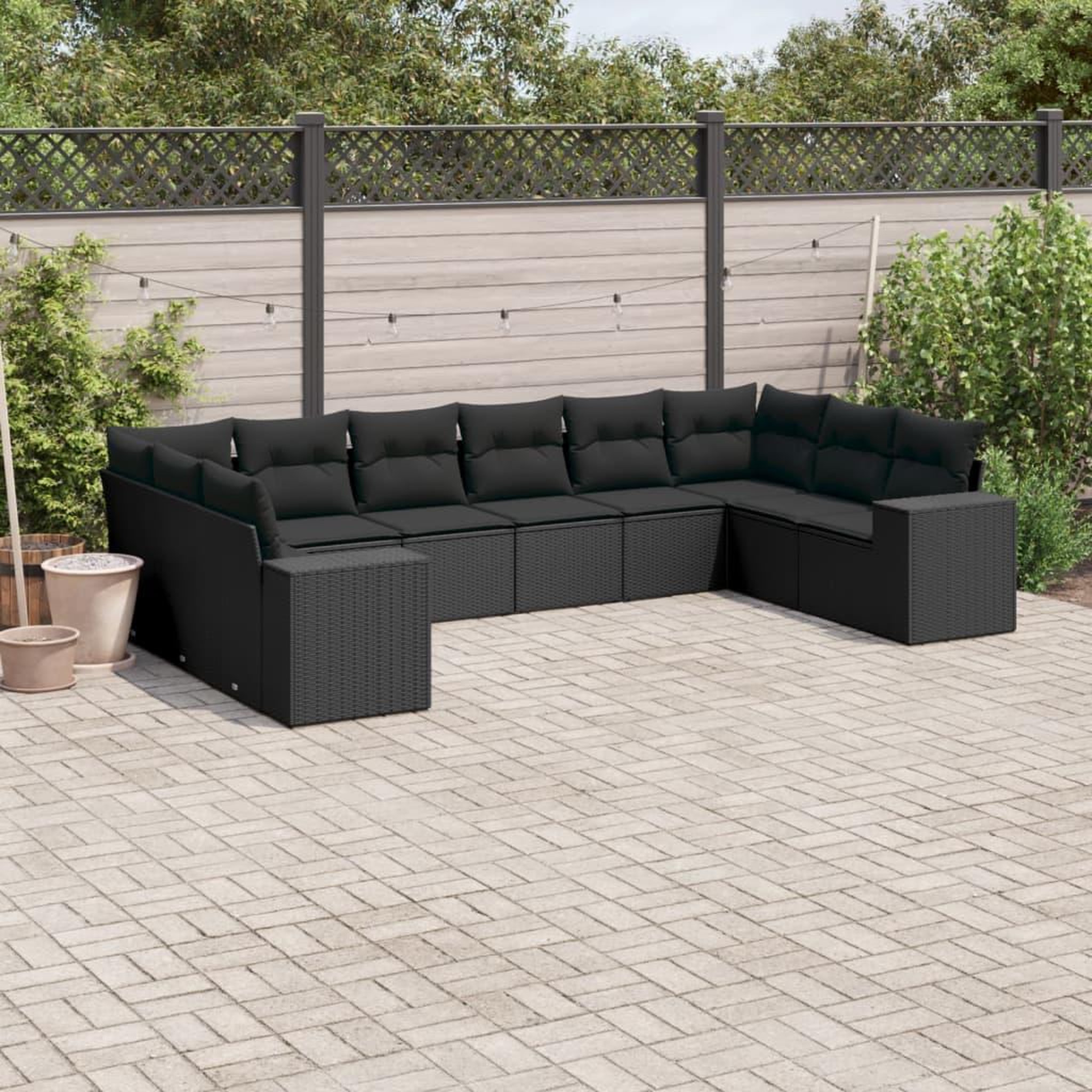 VIDAXL Salon de jardin 10 pcs avec coussins noir resine tressee