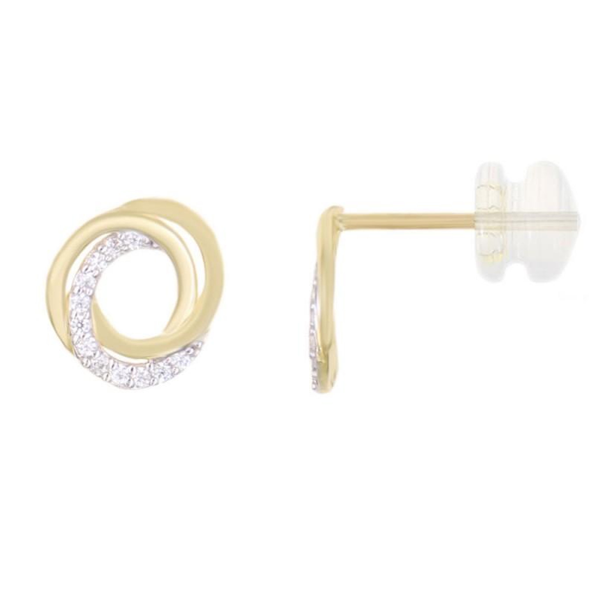 Voir la diapositive 1 : L'ATELIER D'AZUR Boucles d'Oreilles Or Jaune et Zirconiums - Motif Anneau Enlacés Sertis