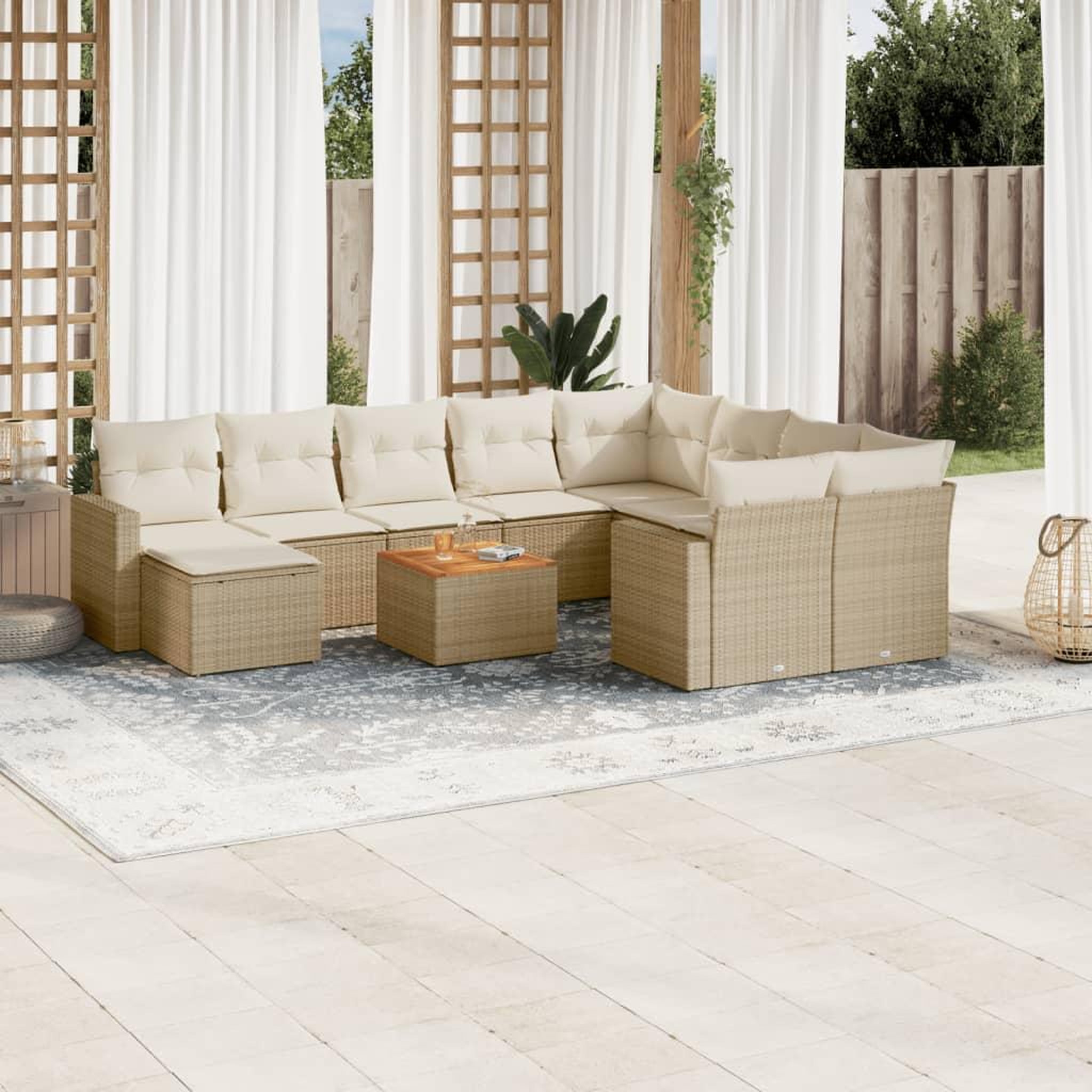 VIDAXL Salon de jardin 11 pcs avec coussins beige resine tressee