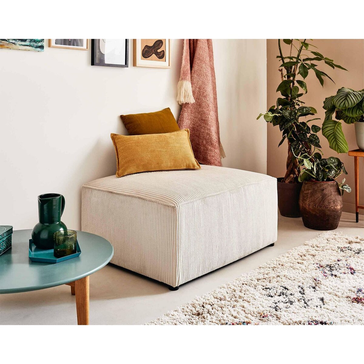 BEST MOBILIER Topaze - pouf - en velours côtelé