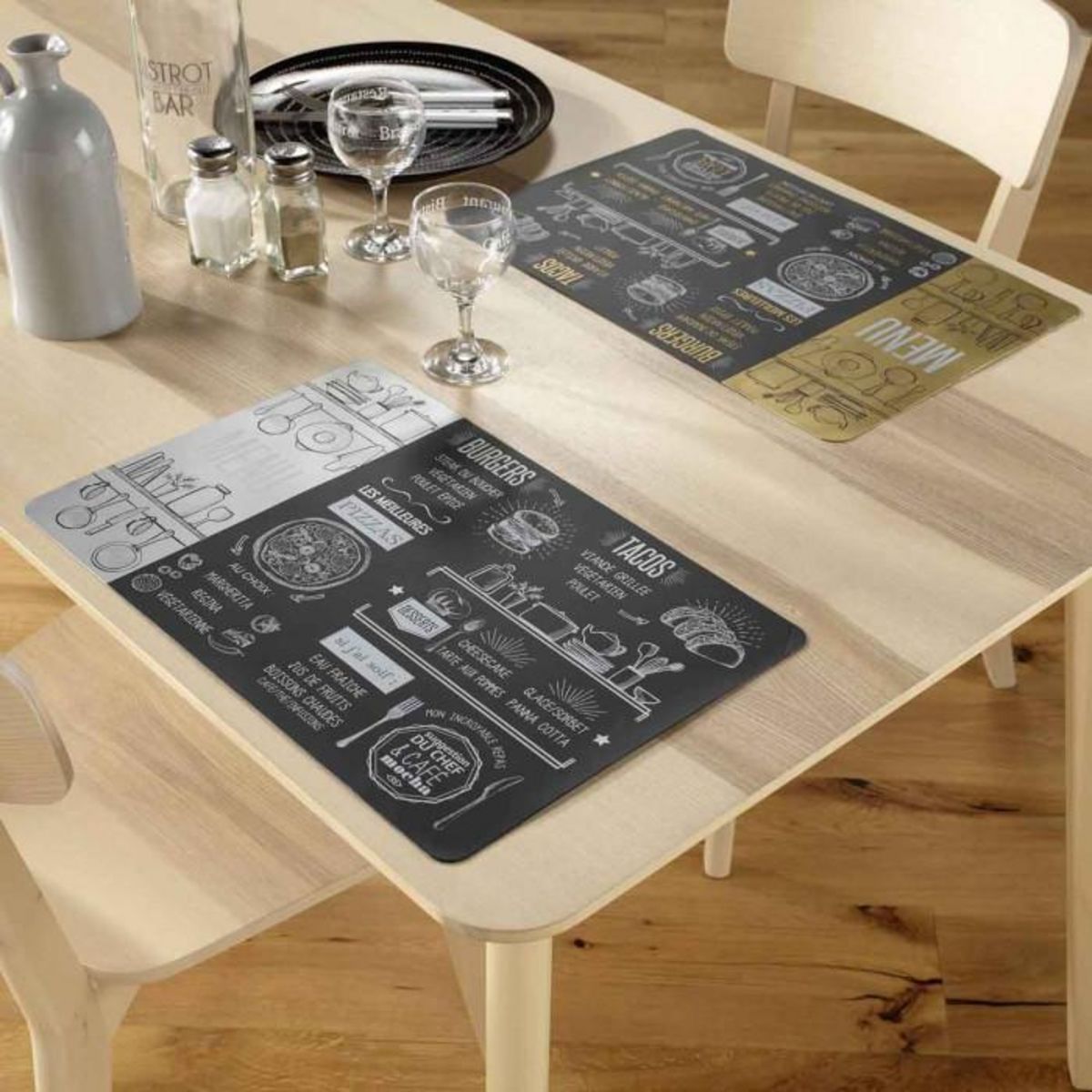 Paris Prix Set de Table Imprimé  Brasserie  28x43cm Noir & Argent