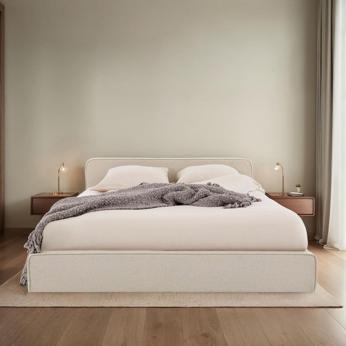 IDIMEX Lit double BELARTI 140 x 190 cm, revêtement en tissu