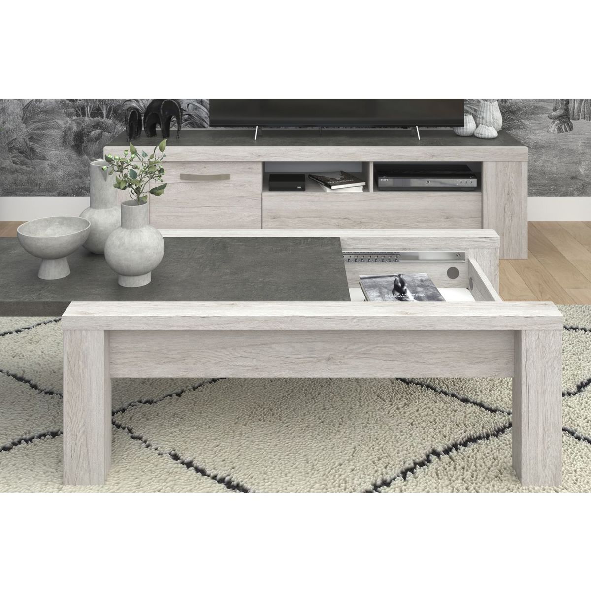 Table basse avec plateau coulissant L116 x H41 x P66cm MEL