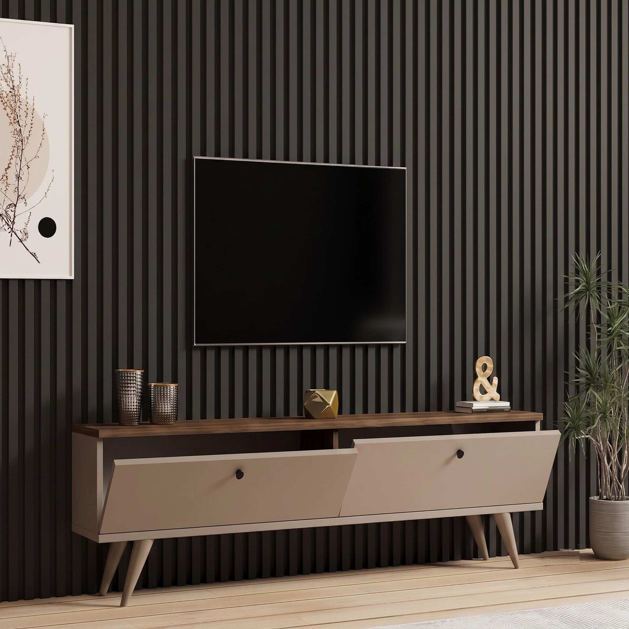 Voir la diapositive 3 : Habitat et Jardin Meuble TV en bois   Paris   - 160 x 25 x 40 cm - Noyer / Cachemire