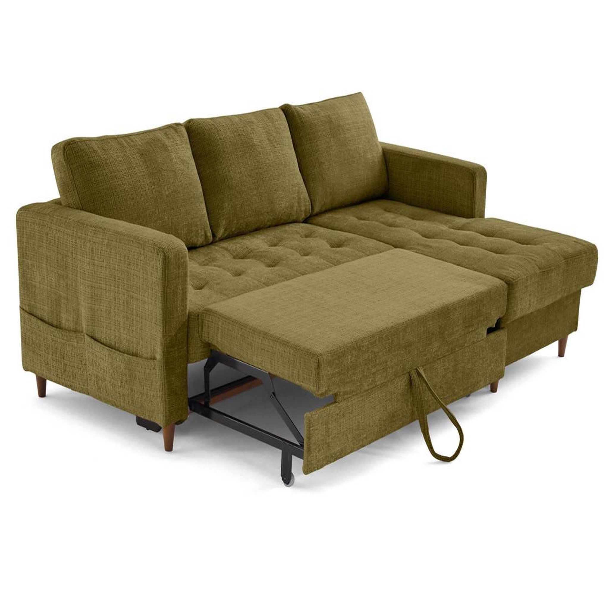 Voir la diapositive 2 : LISA DESIGN Anna - canapé d'angle droit 4 places convertible avec coffre en velours texturé