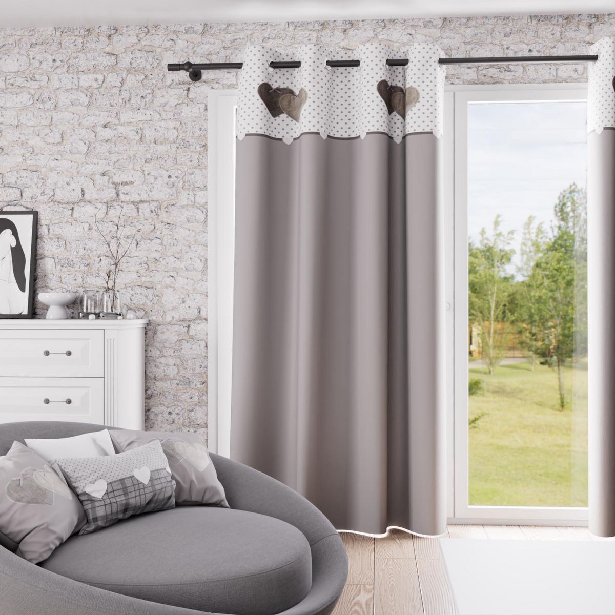 SOLEIL D'OCRE Rideau à oeillets pur coton 130x250 cm LOVE, par Soleil d'Ocre