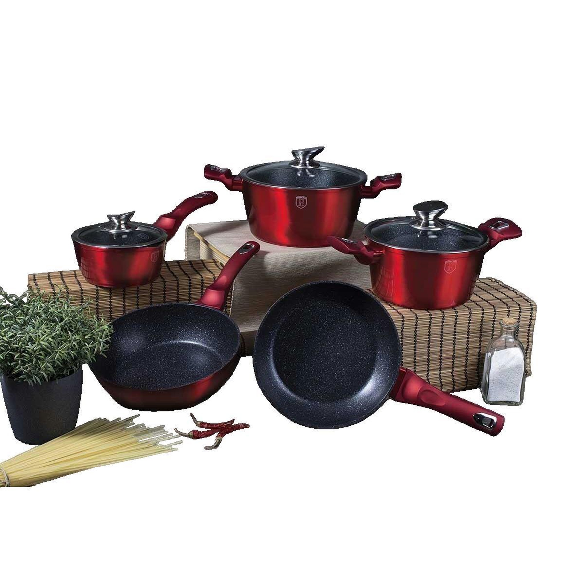 Voir la diapositive 2 : BERLINGER HAUS Batterie de cuisine Berlinger-Haus Burgundy aluminium forgé design élégant