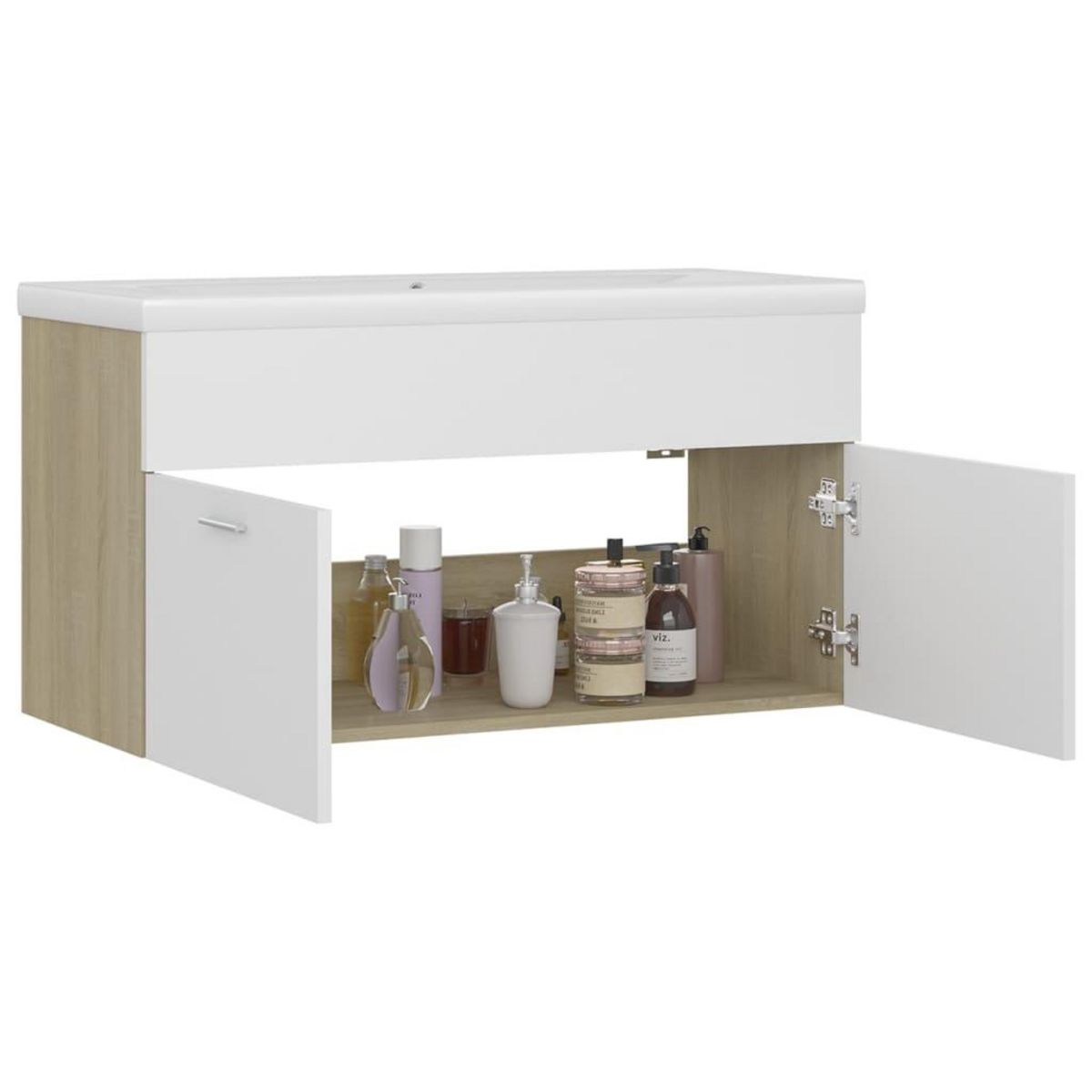 VIDAXL Armoire d'evier et lavabo integre Blanc et chene sonoma