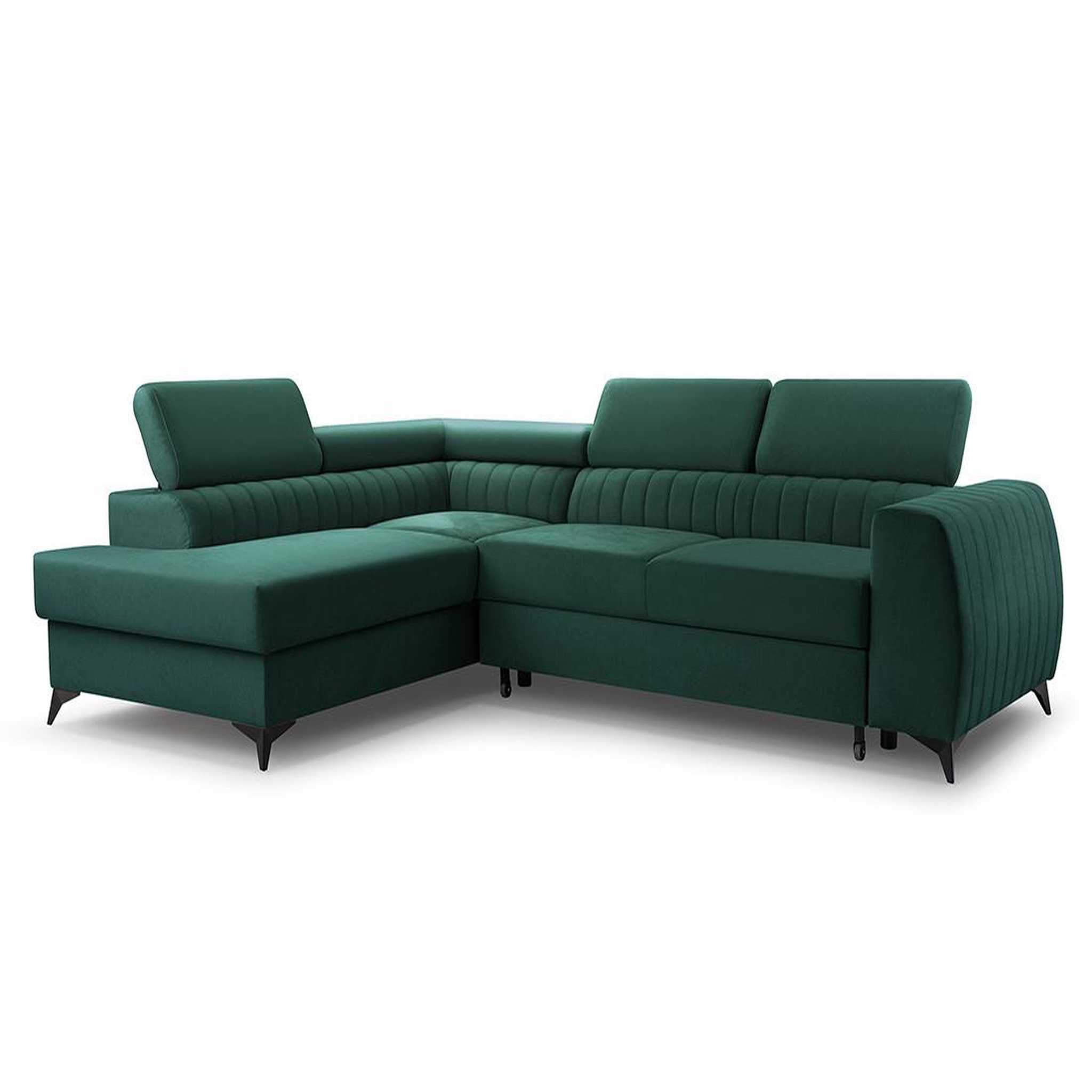 Voir la diapositive 2 : BEST MOBILIER Aneta - canapé d'angle gauche 5 places - convertible avec coffre et têtières - en velours