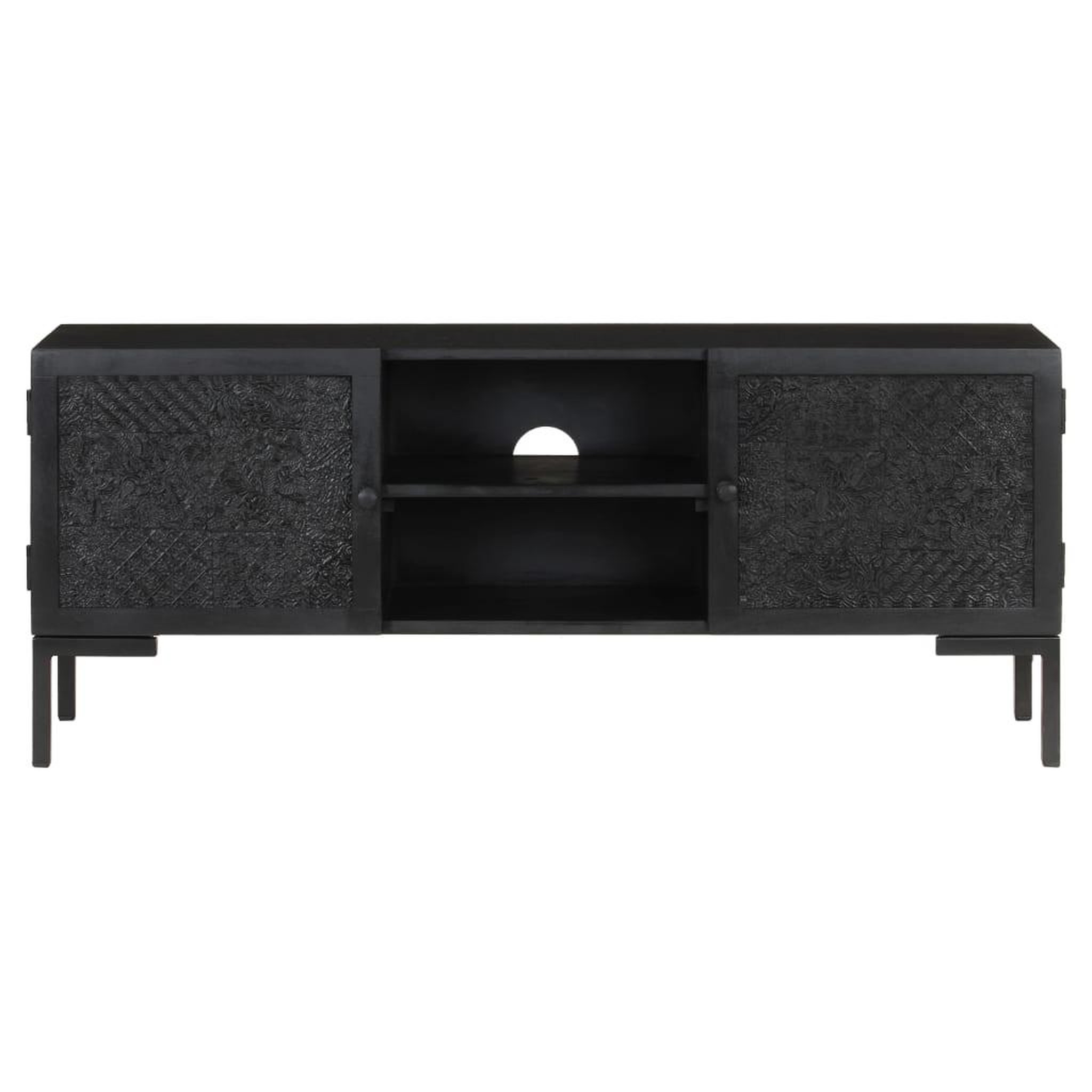 Voir la diapositive 2 : VIDAXL Meuble tv noir 115x30x46 cm bois massif de manguier