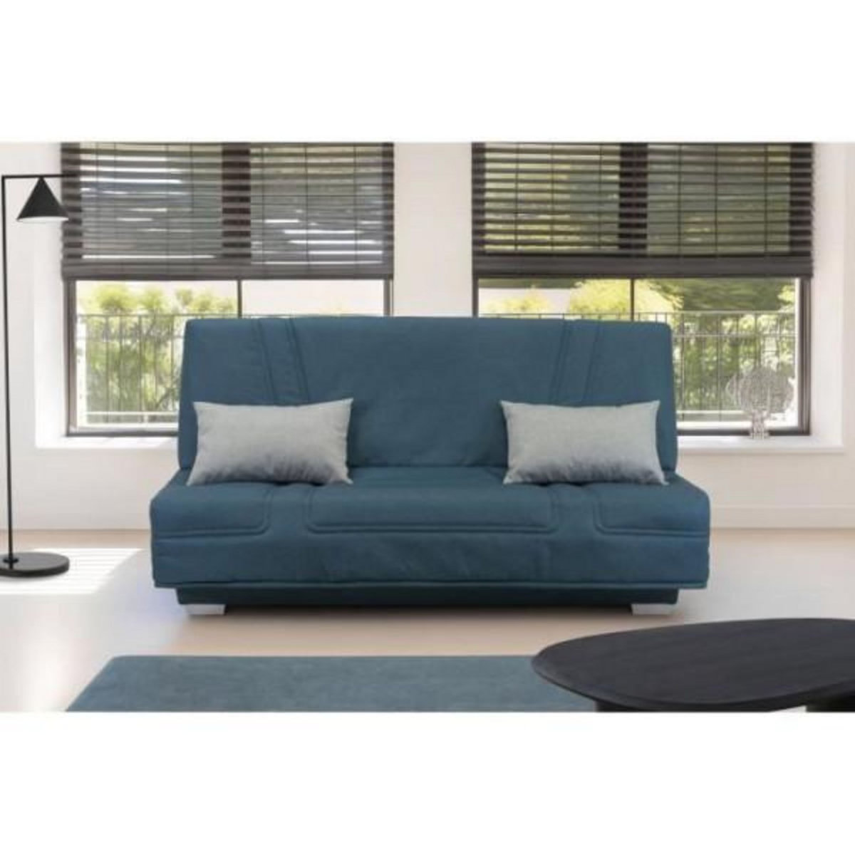 MARKET24 COMFORT BULTEX Banquette clic-clac - 3 places - Tissu bleu + Coussins déco gri