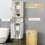 KLEANKIN Meuble colonne rangement salle de bain design - 2 portes, 2 étagères, niche - acier doré MDF blanc
