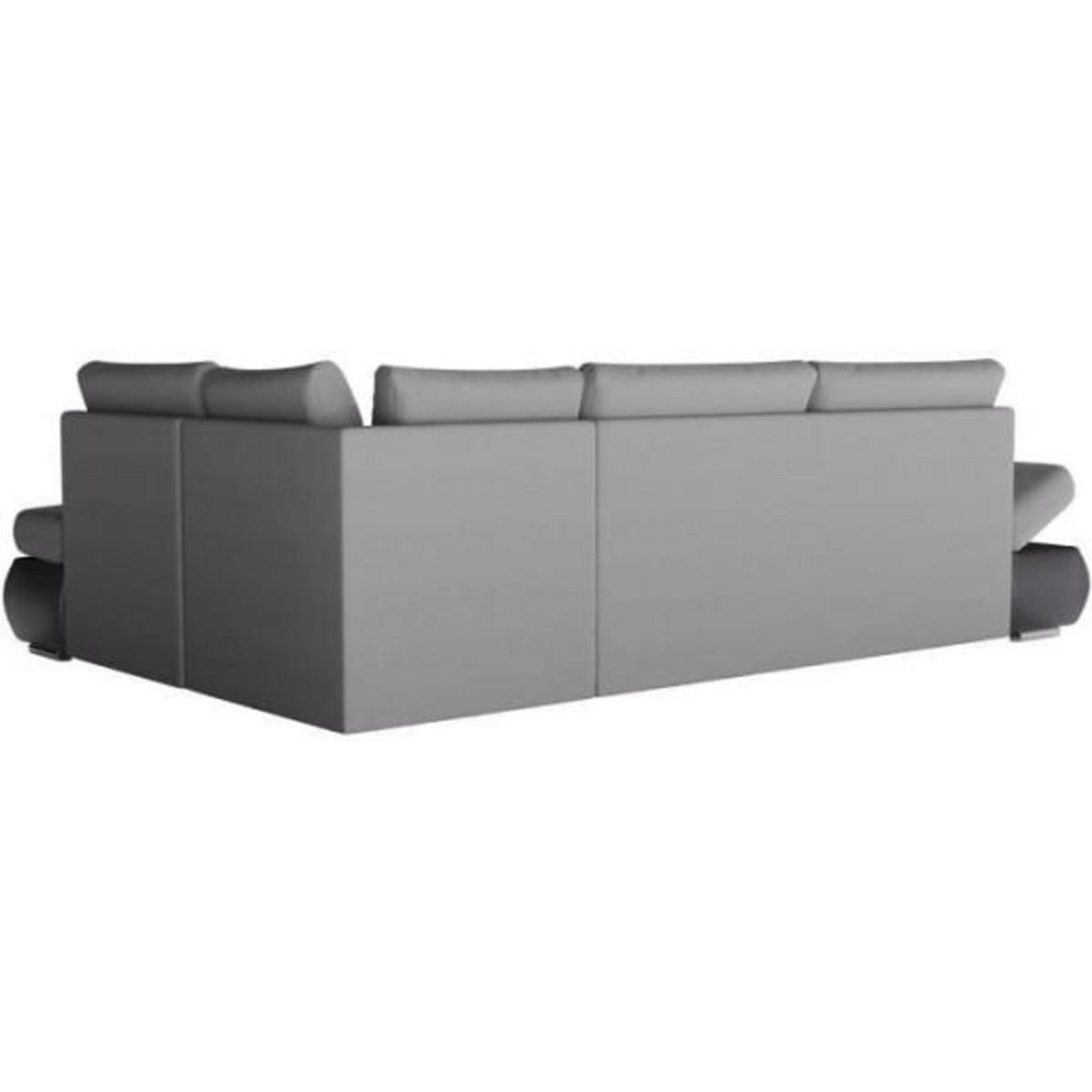 LOUNGITUDE Canapé d'angle réversible convertible SEVARA 4 places - PU et tissu Gris - Coffre de rangement - L267 x P200 x H90 cm