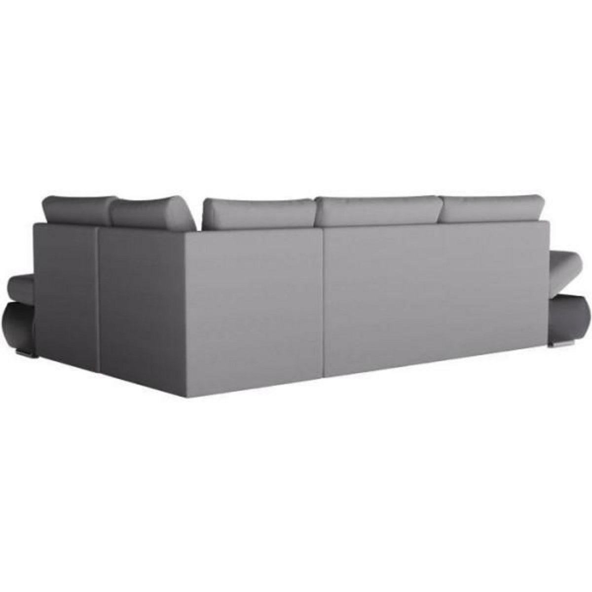 LOUNGITUDE Canapé d'angle réversible convertible SEVARA 4 places - PU et tissu Gris - Coffre de rangement - L267 x P200 x H90 cm