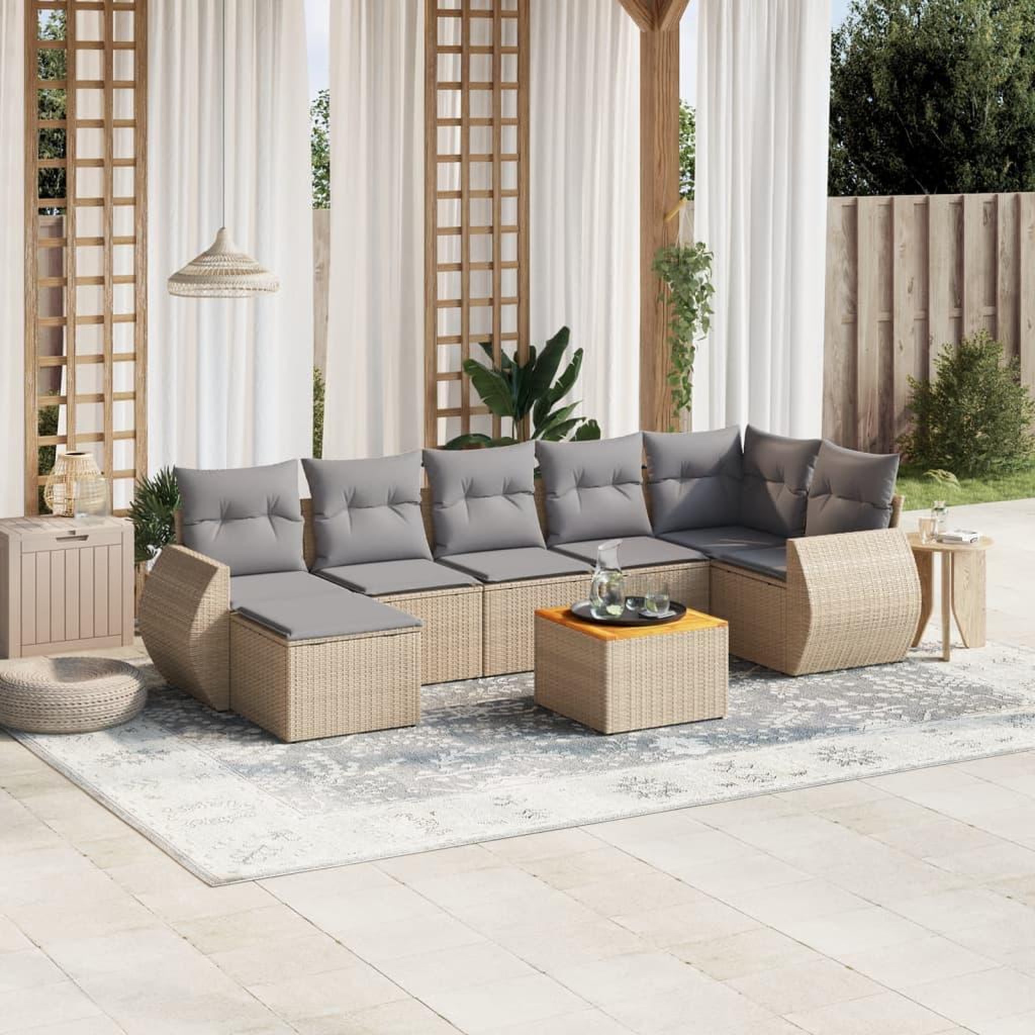 VIDAXL Salon de jardin avec coussins 8 pcs beige resine tressee