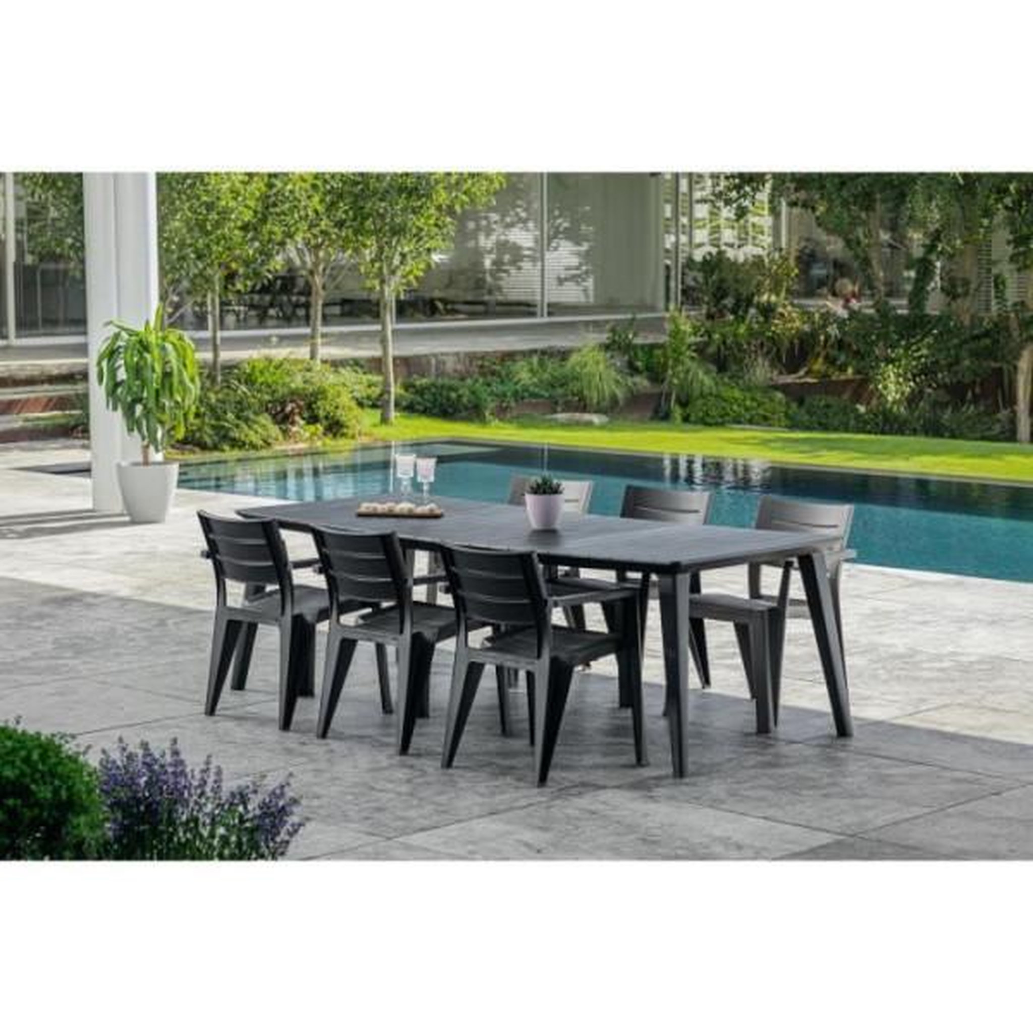 Voir la diapositive 3 : ALLIBERT by KETER Table de jardin - rectangulaire - gris graphite - en résine - 8 a 10 personnes - Lima - Allibert by KETER