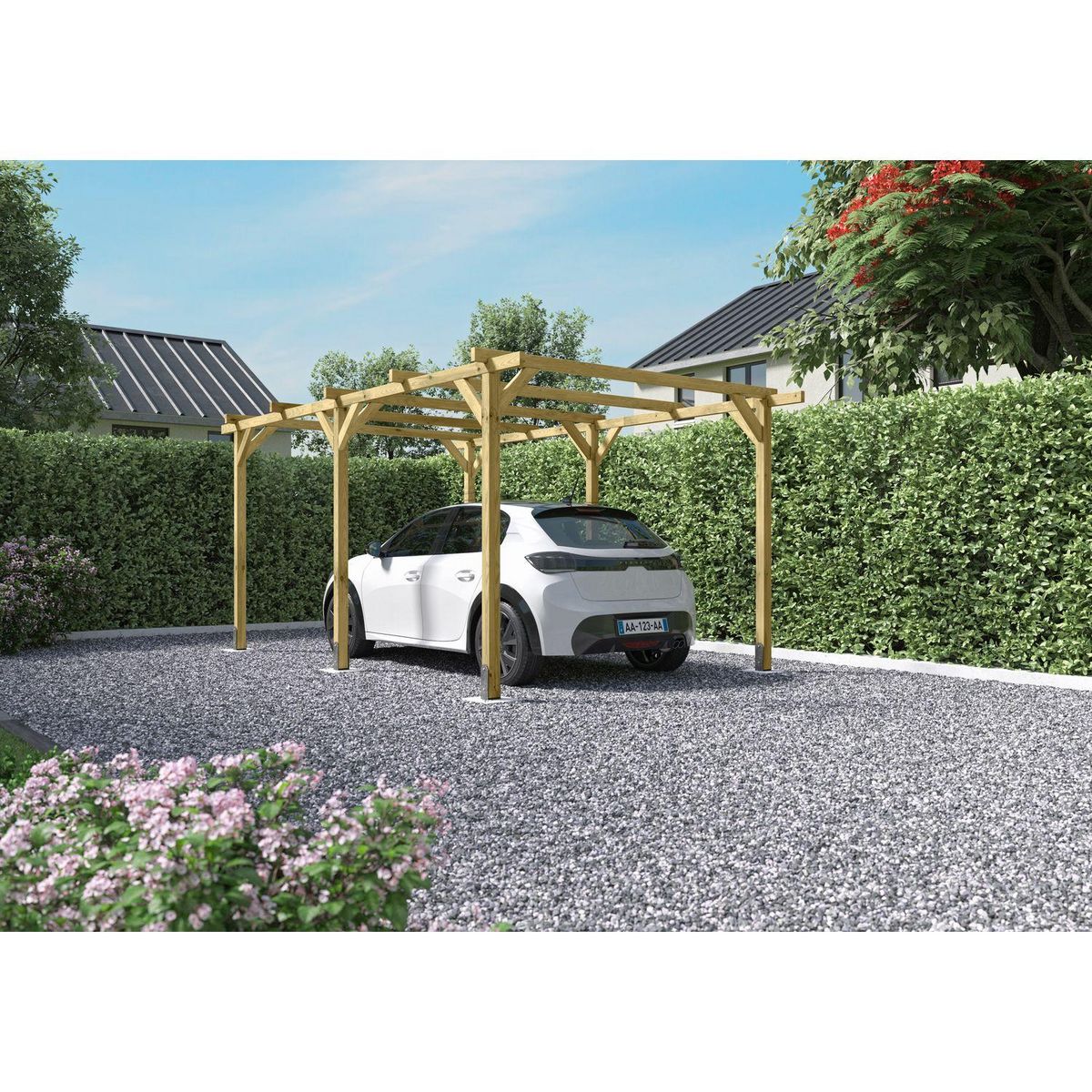 Forest Style Carport toit plat - Bois traité autoclave - 15,8m² - HENRI