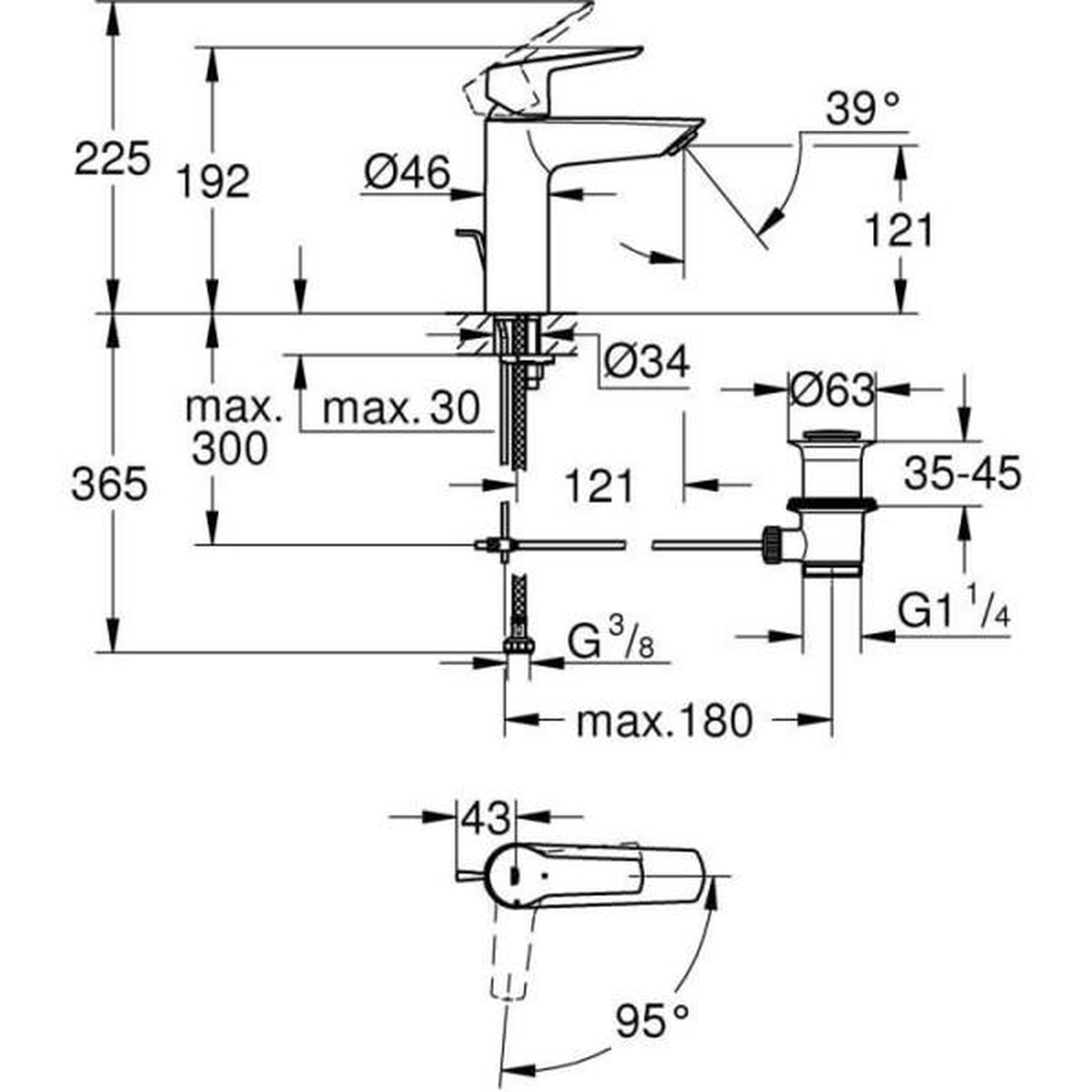 Voir la diapositive 3 : Grohe Mitigeur monocommande lavabo - grohe start - 235522432 -noir mat -taille m -ouverture eau froide -economie d'eau -tirette et vid