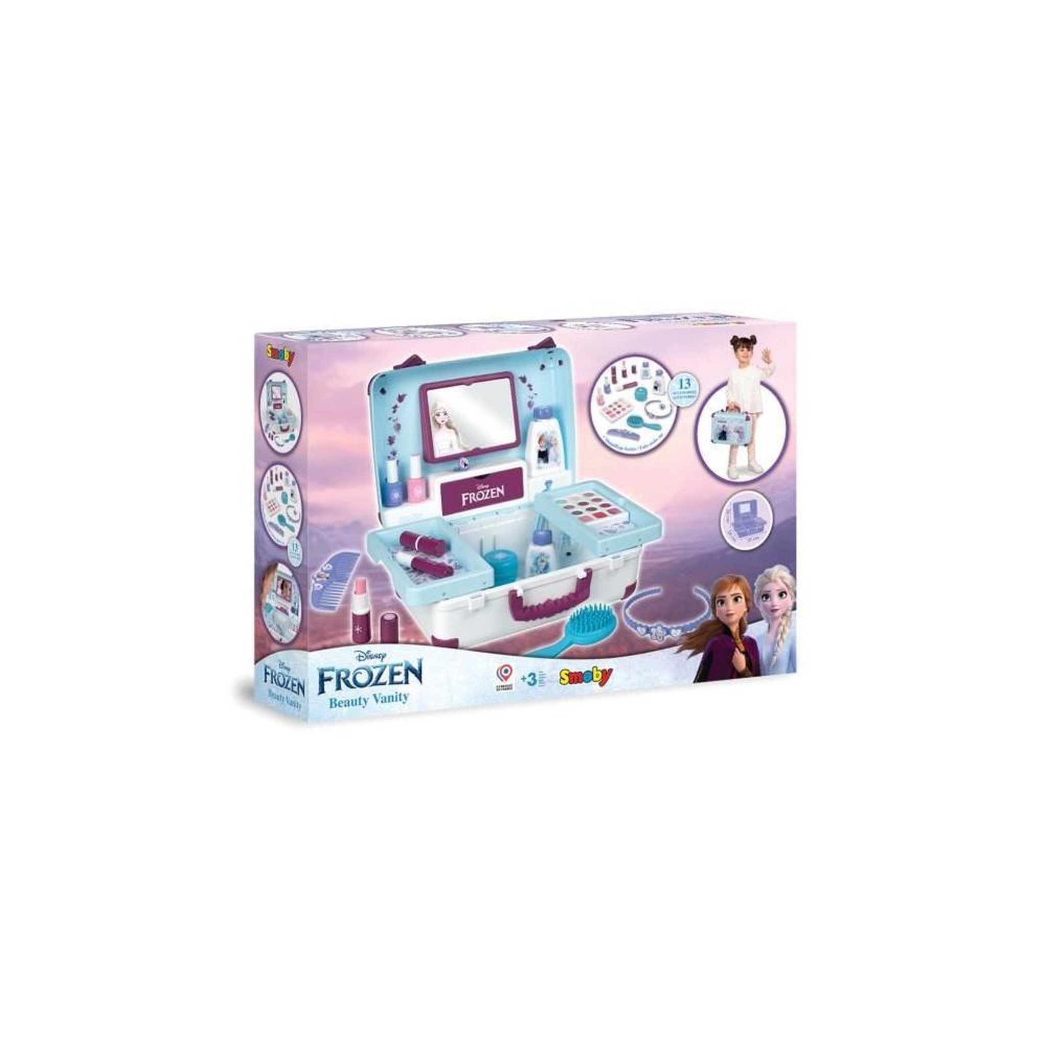 Voir la diapositive 6 : SMOBY Valisette de maquillage Frozen à miroir, mallette beauté enfant avec 2 fermetures et poignée, accessoires coiffage, ongles et maquillage (13 pièces)