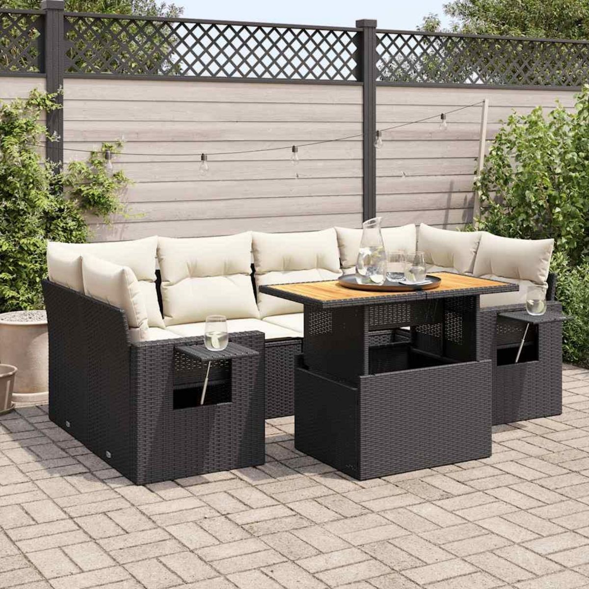 VIDAXL Salon de jardin 7 pcs avec coussins noir resine tressee