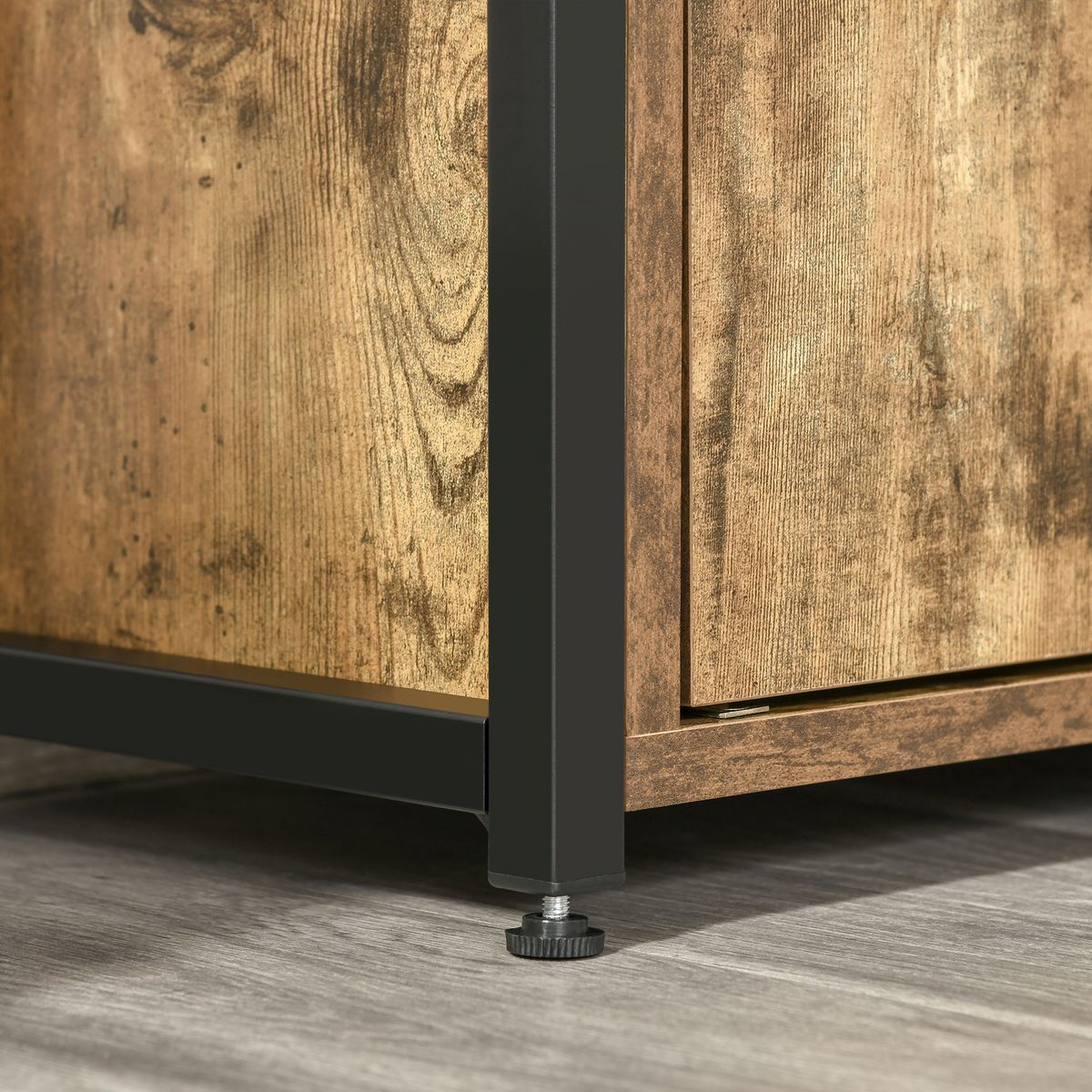 HOMCOM Bibliothèque style industriel 3 étagères placard porte 2 tiroirs panneaux particules aspect vieux bois acier noir