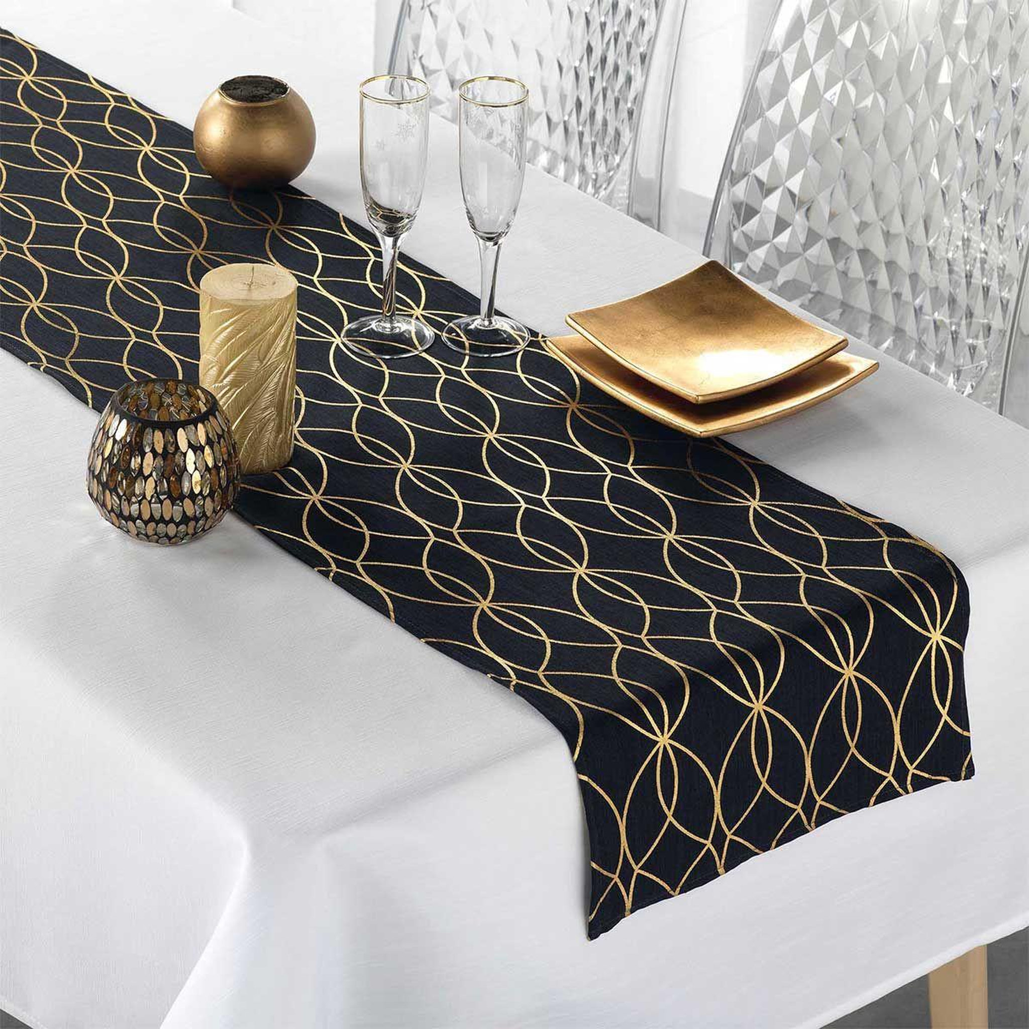 Voir la diapositive 3 : Douceur d'Intérieur Nappe & chemin de table  elipsa  140x250cm blanc & noir