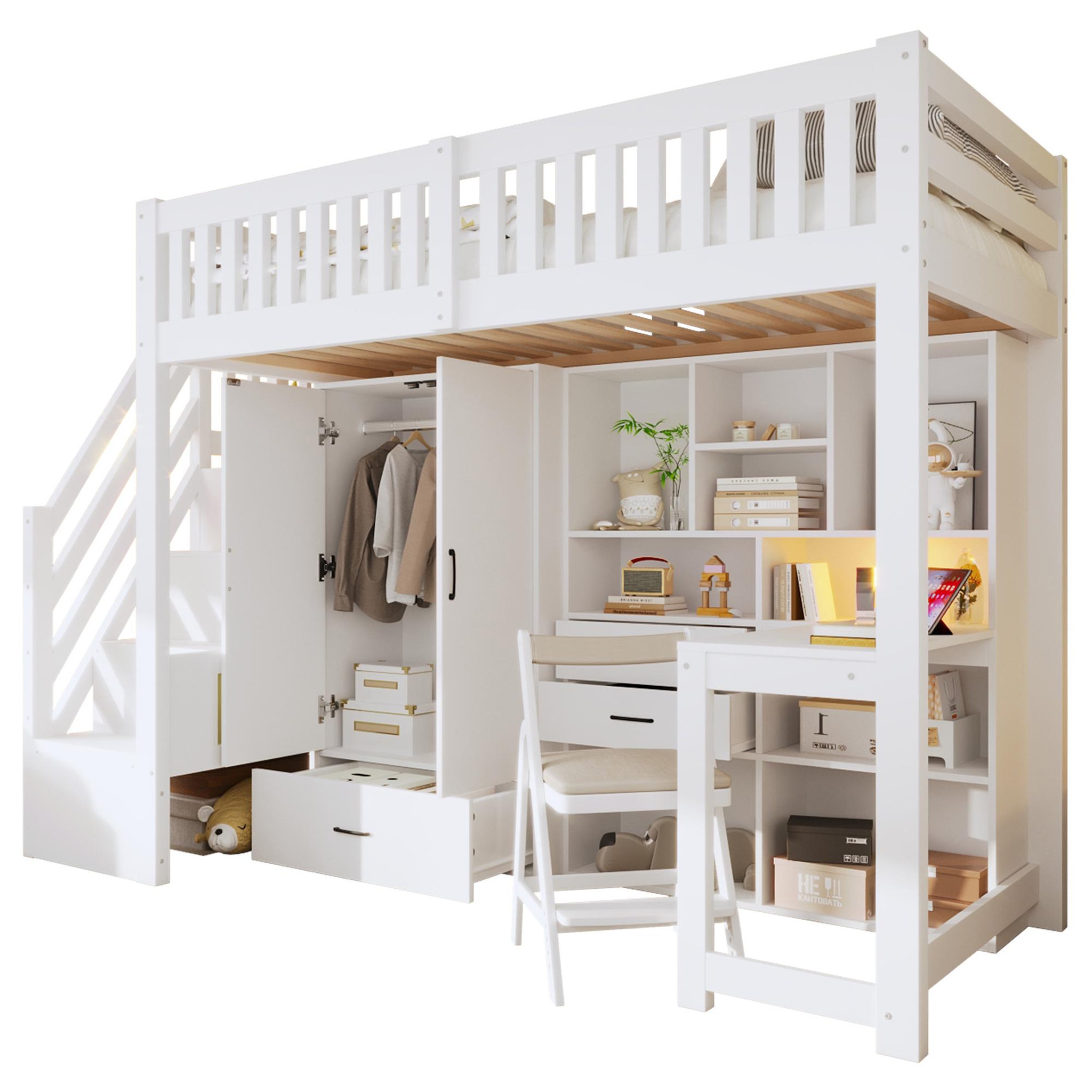 MERAX Lit mezzanine 90x200 cm coloris blanc bois massif