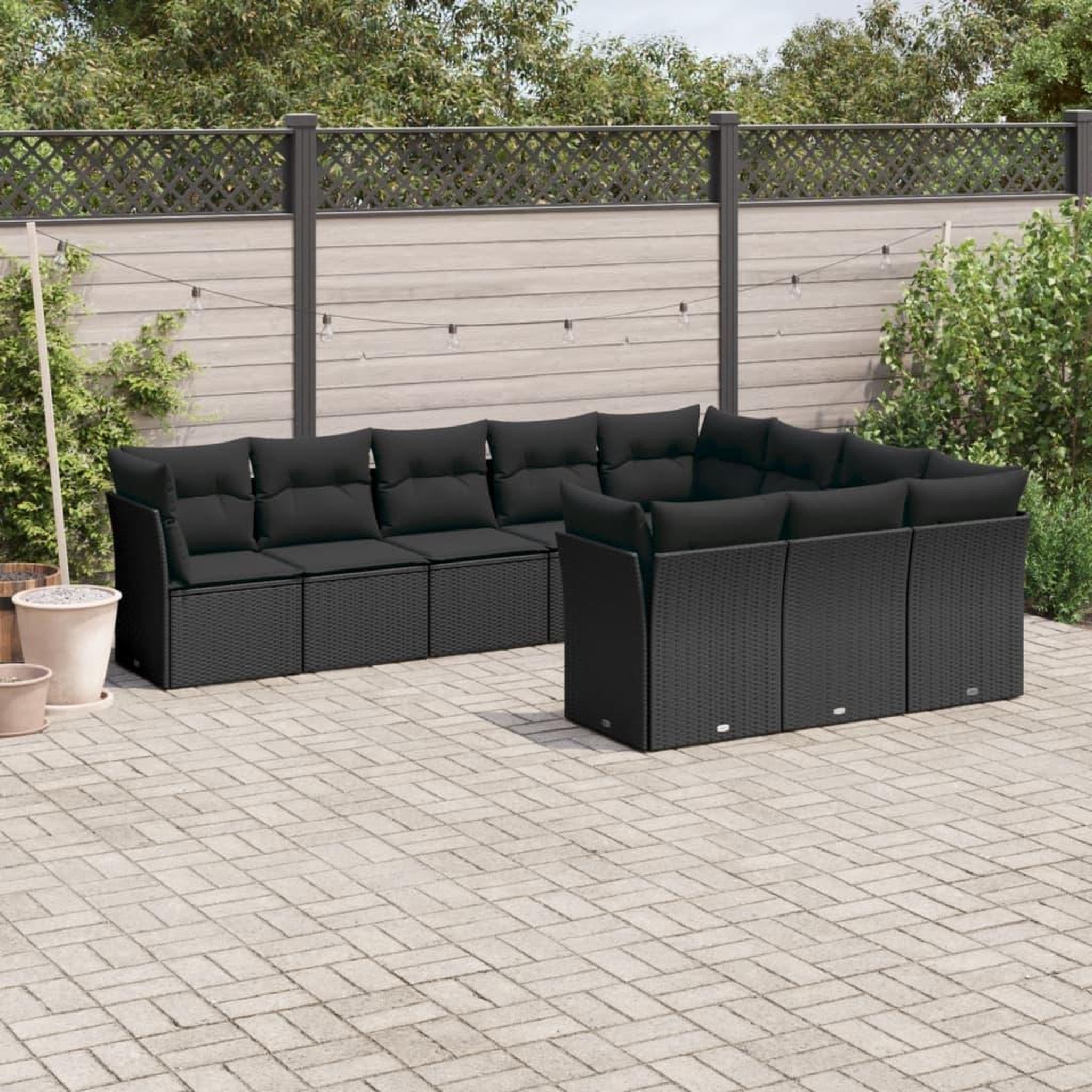 VIDAXL Salon de jardin 10 pcs avec coussins noir resine tressee