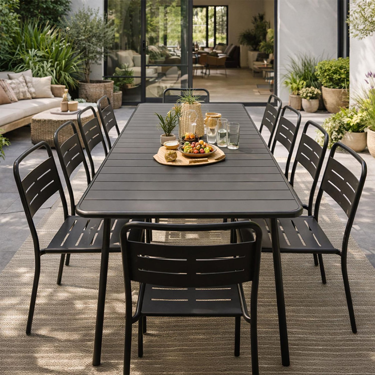 CONCEPT USINE Ensemble table de jardin 200 cm et 8 chaises BERGAME
