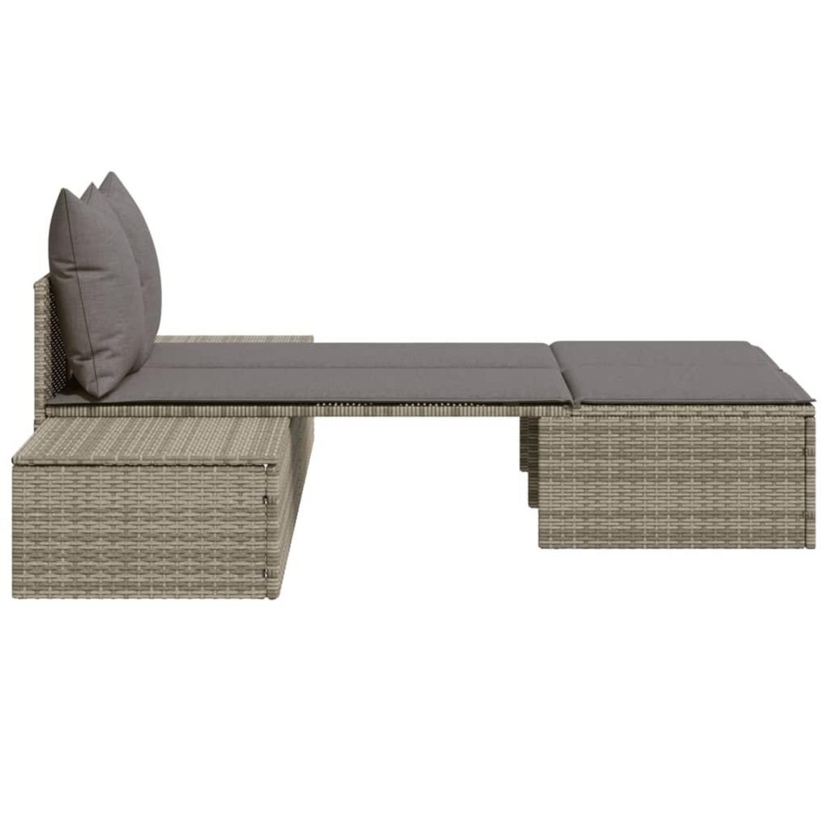 VIDAXL Chaise longue double avec coussins gris resine tressee