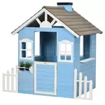 OUTSUNNY Maison de jeux enfant - jeu plein air maisonnette enfant - dim. 151L x 112l x 142H cm - bois sapin bleu blanc gris