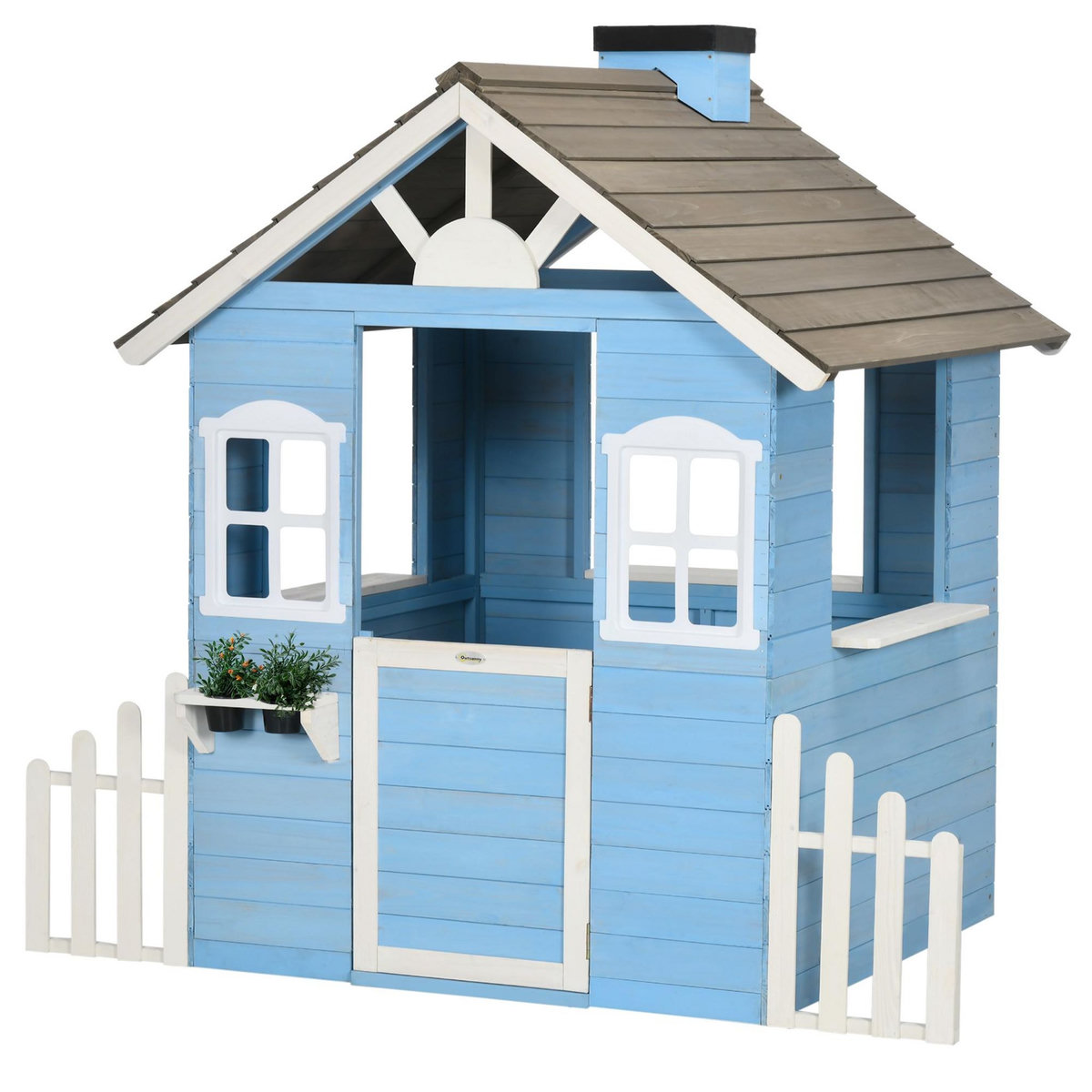 OUTSUNNY Maison de jeux enfant - jeu plein air maisonnette enfant - dim. 151L x 112l x 142H cm - bois sapin bleu blanc gris