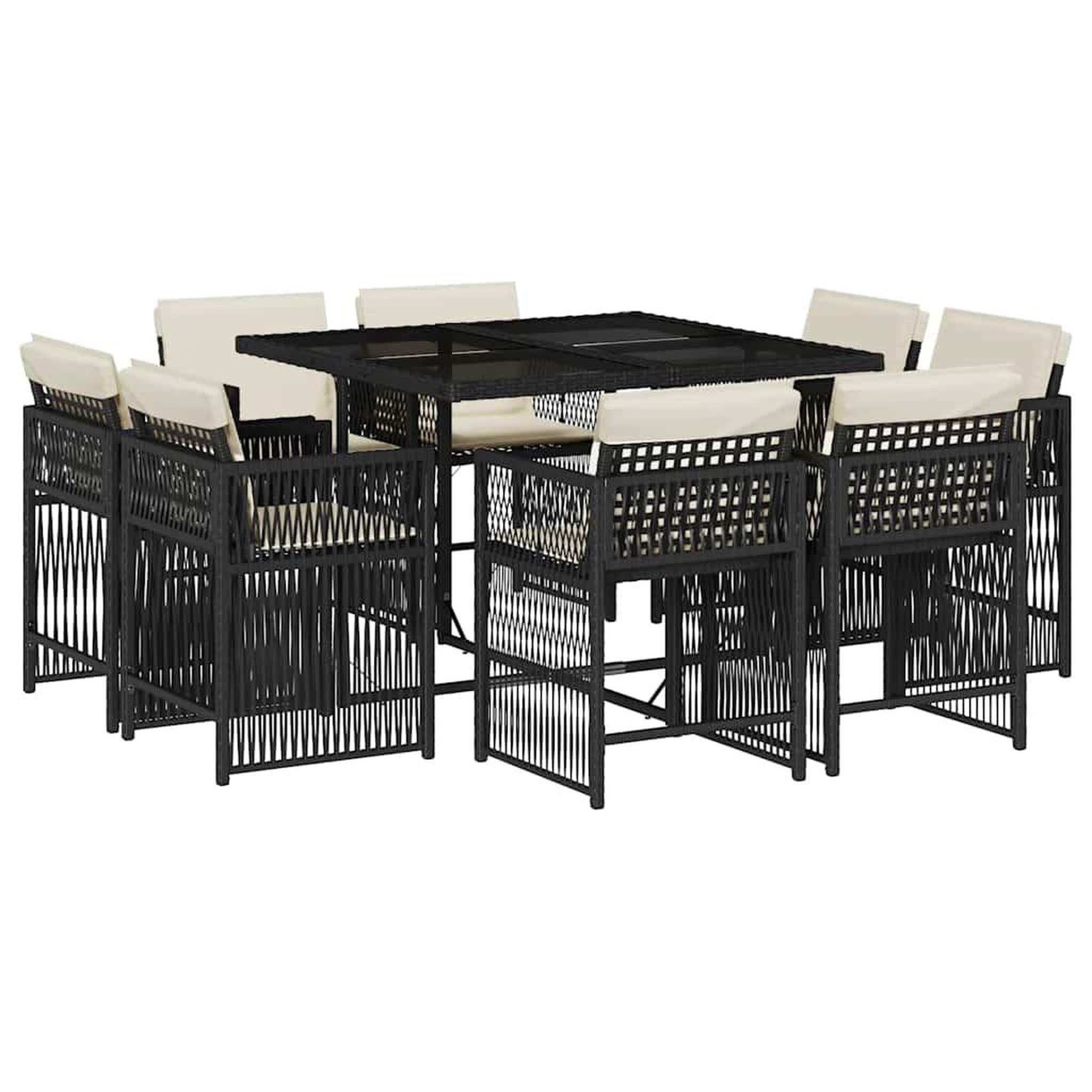 Voir la diapositive 2 : VIDAXL Ensemble a manger de jardin 9pcs coussins noir resine tressee