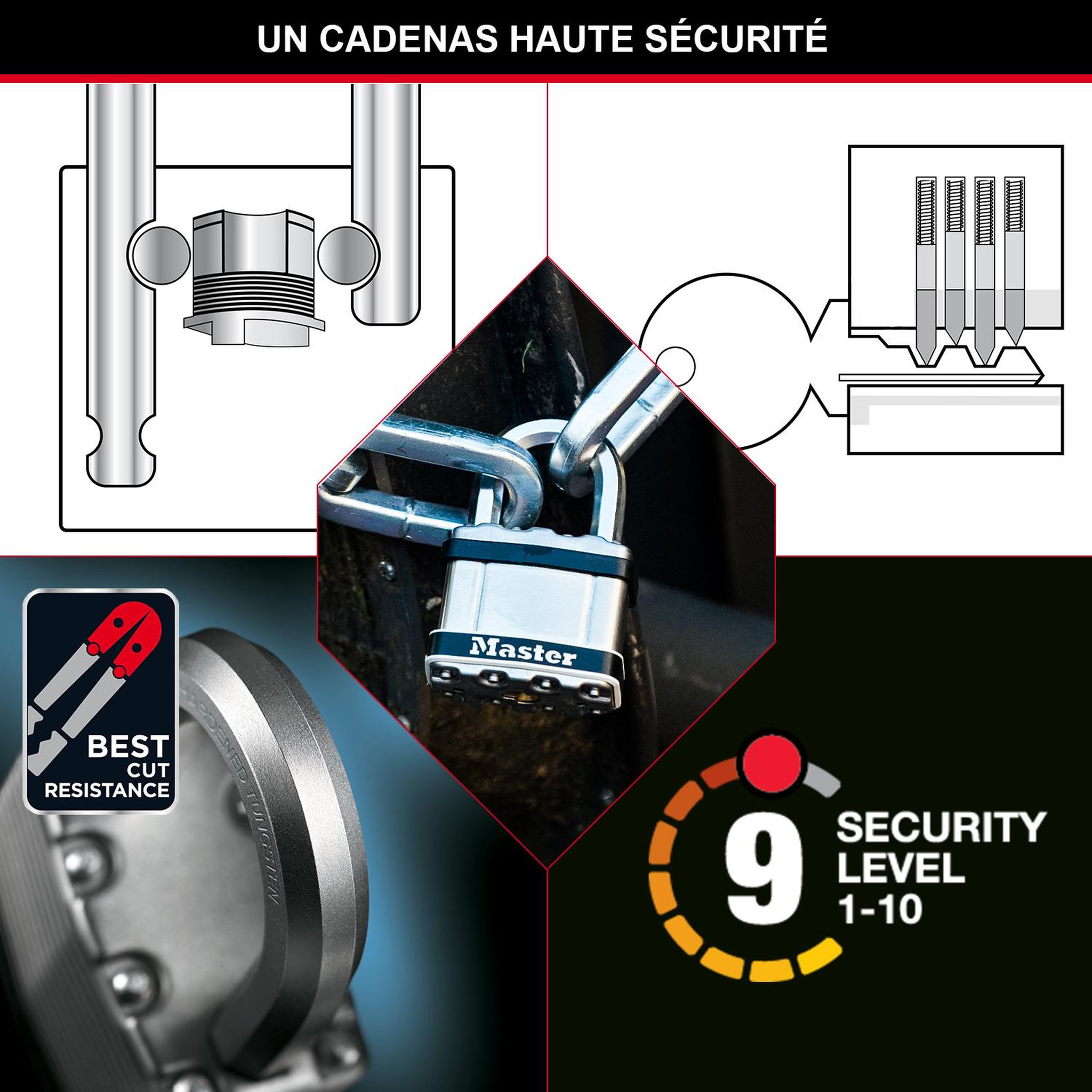 Voir la diapositive 3 : Master lock Cadenas en acier laminé haute sécurité [protection en acier inoxydable] m5eurdsts