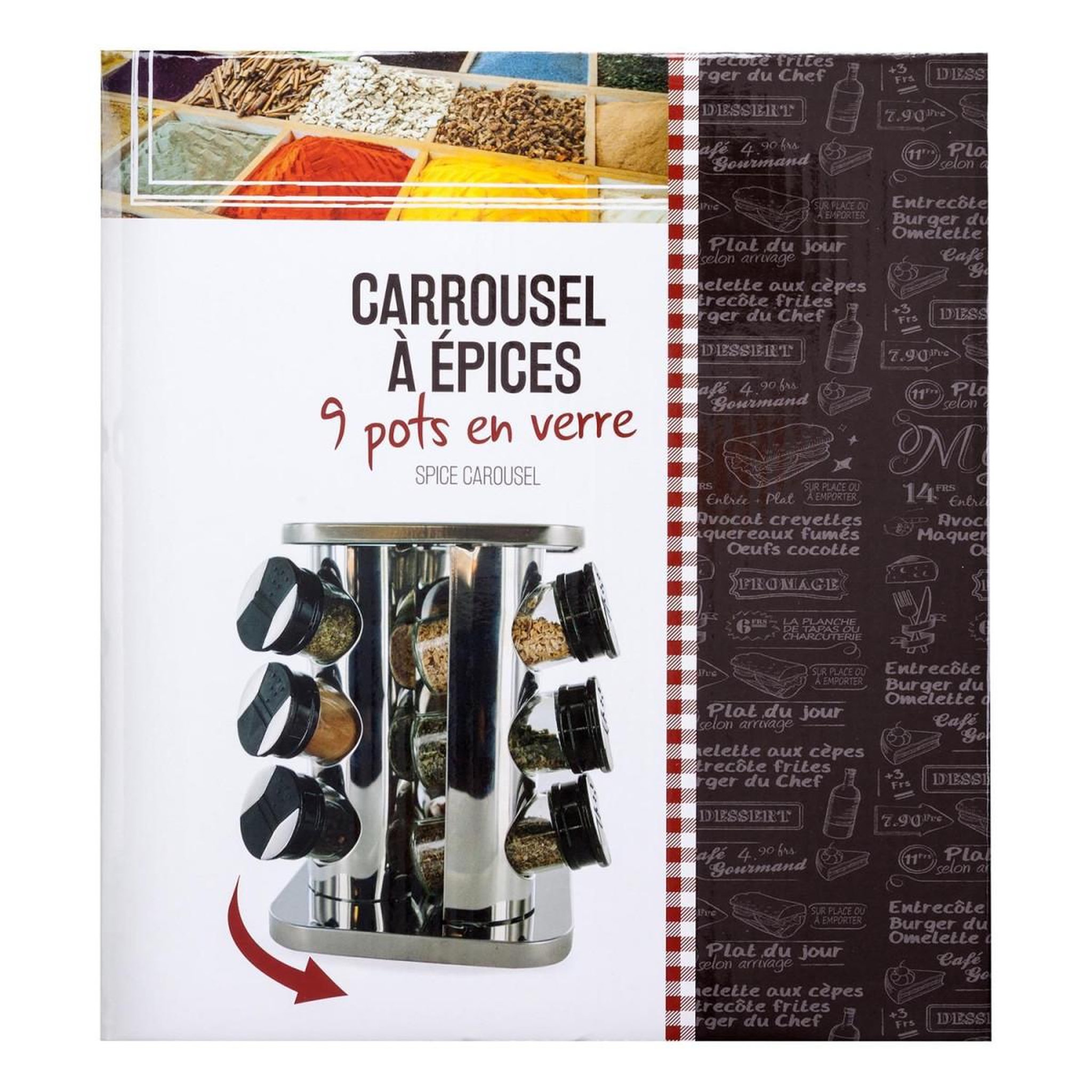 Voir la diapositive 3 : COOK CONCEPT Carrousel à épices  9 pots en verre  23cm argent