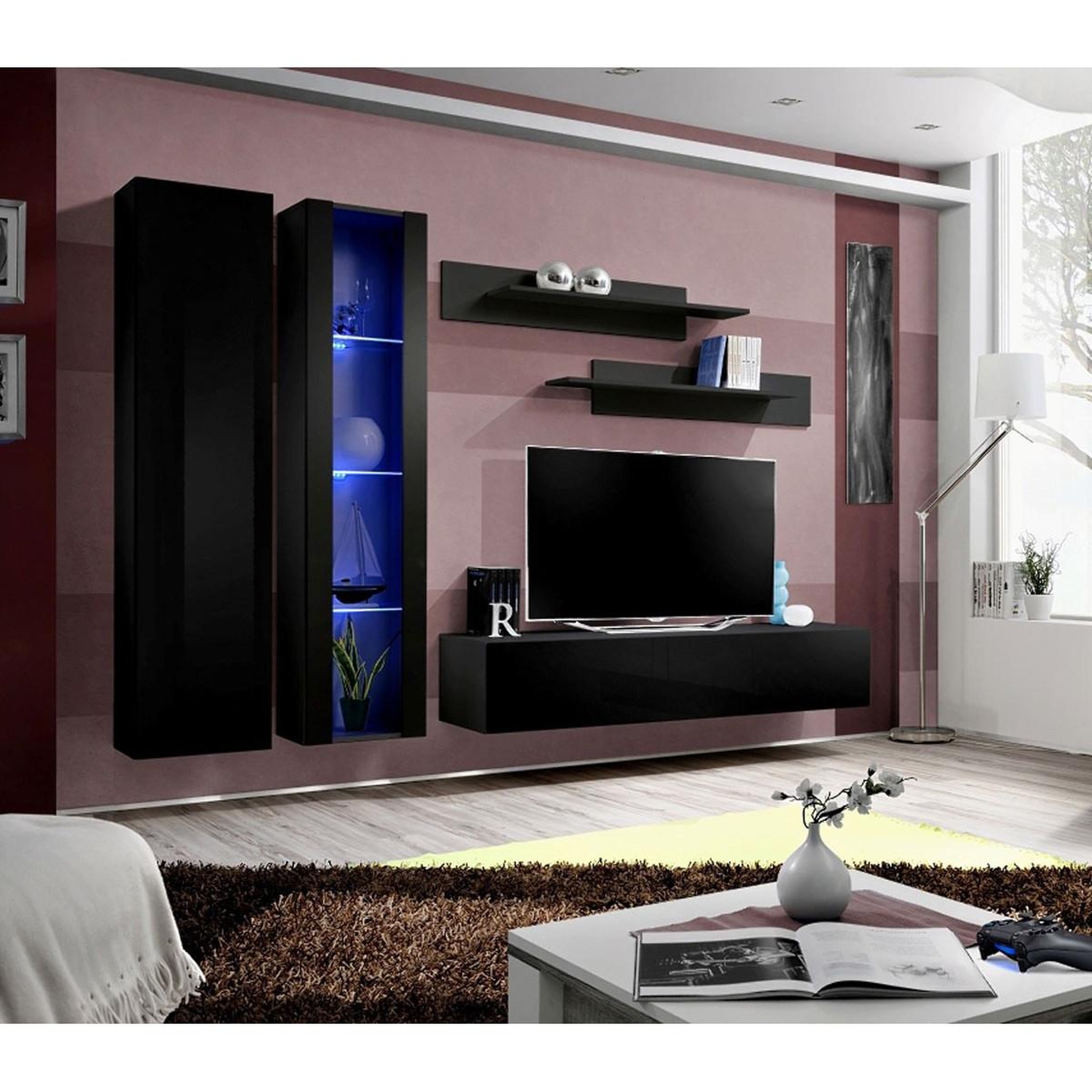 Voir la diapositive 4 : Paris Prix Ensemble meuble tv mural  fly a4  260cm noir