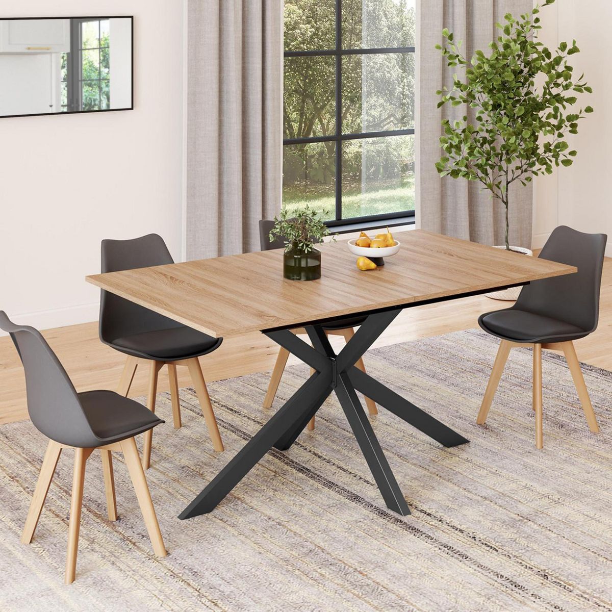 ID MARKET Table à manger extensible rectangle ALIX 6-10 personnes bois et noir 160-200 cm