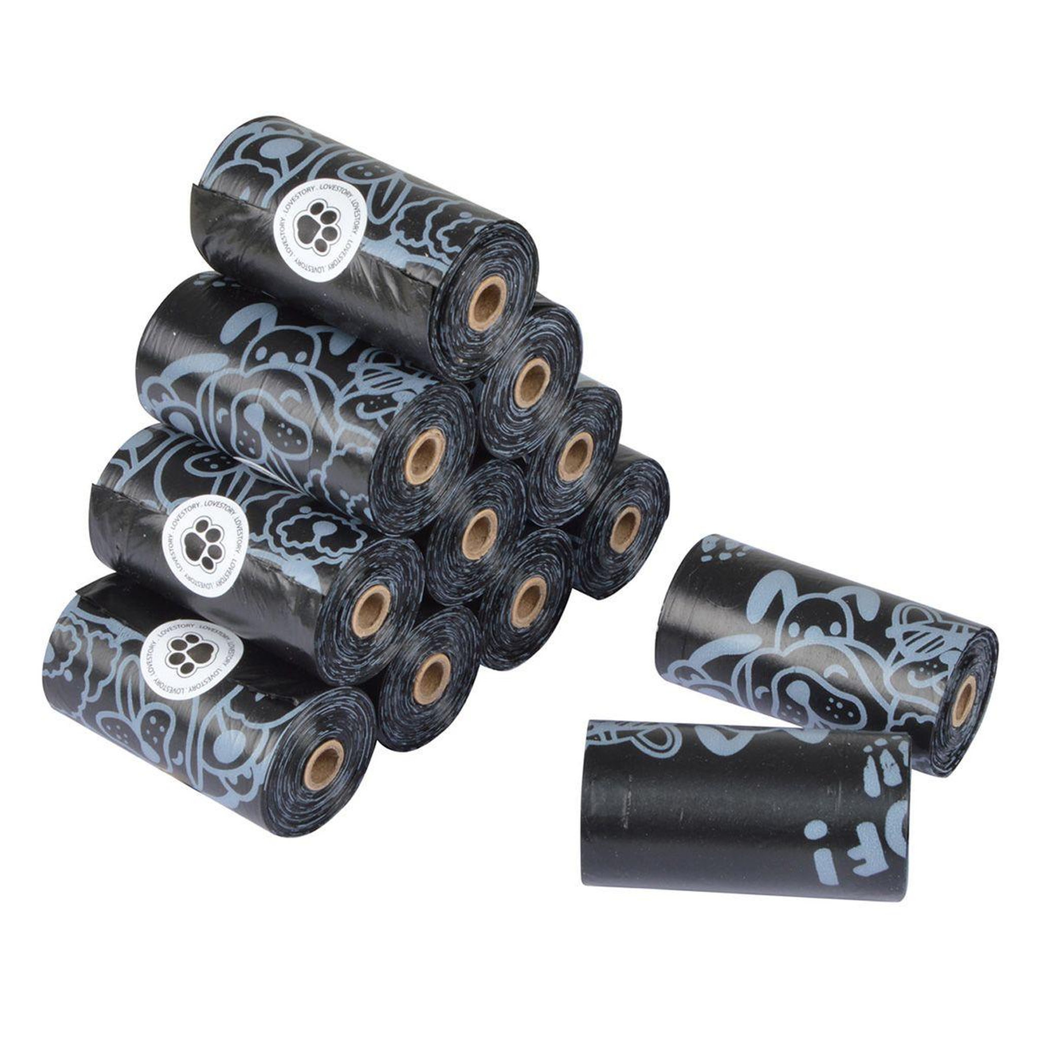 LOVE STORY Lot de 12 rouleaux de 20 sacs  déjections  12cm noir